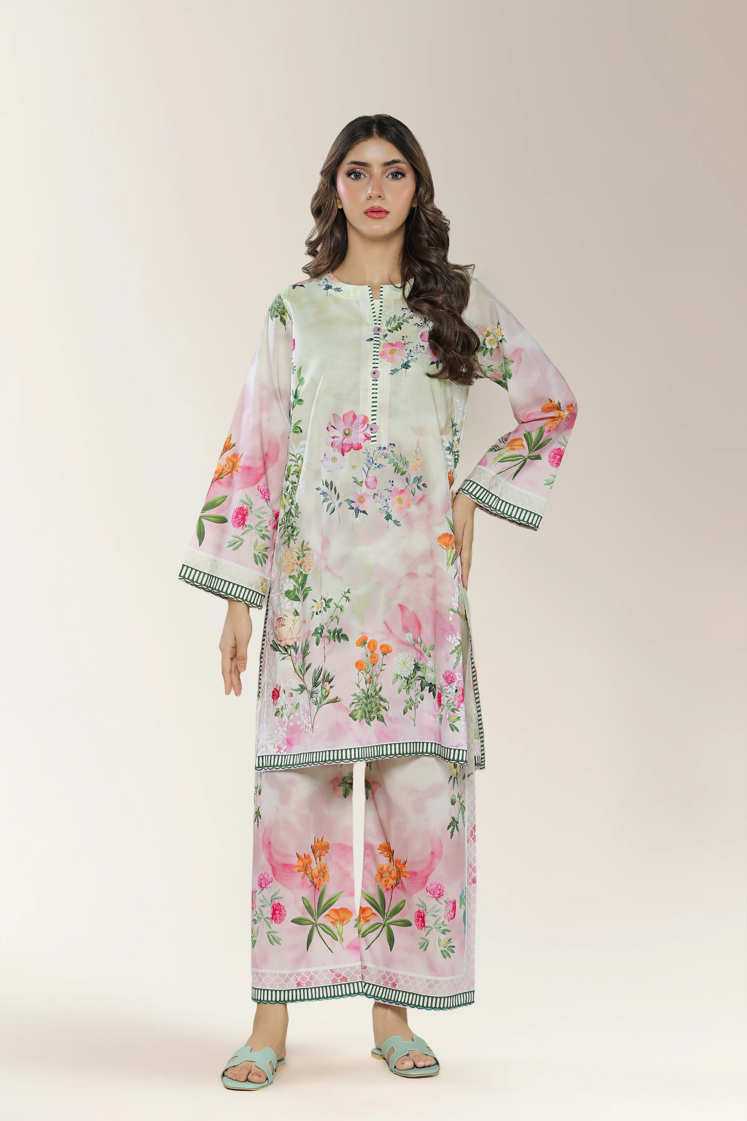 Printed Cambric Pink 2PC