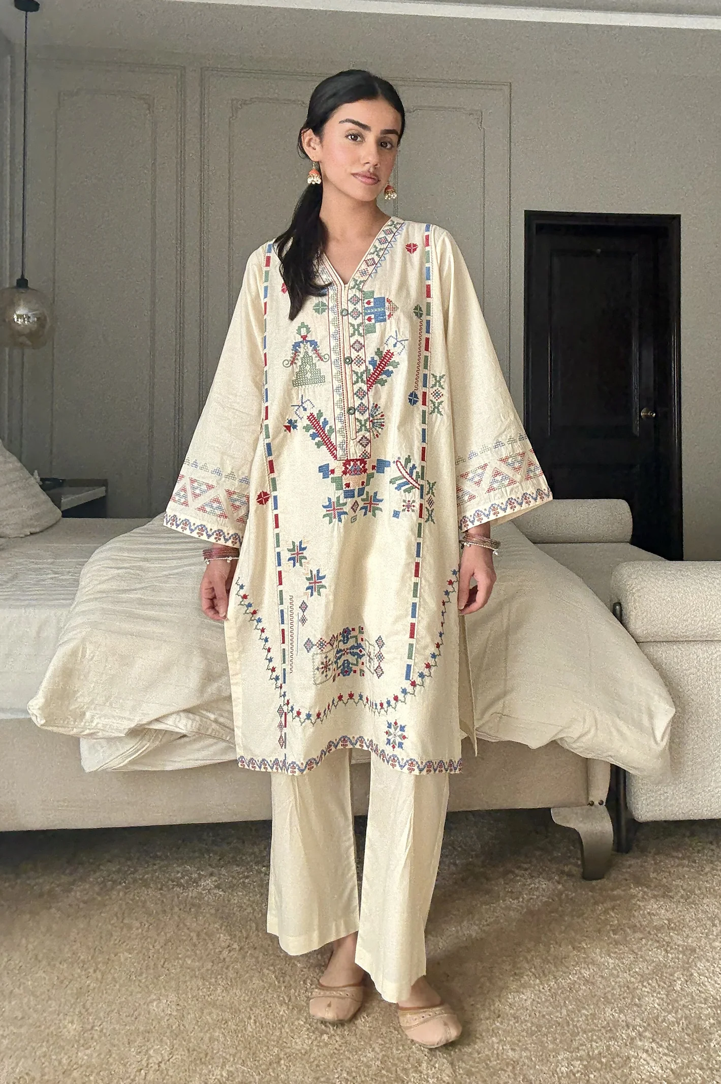 Embroidered Ivory 2PC