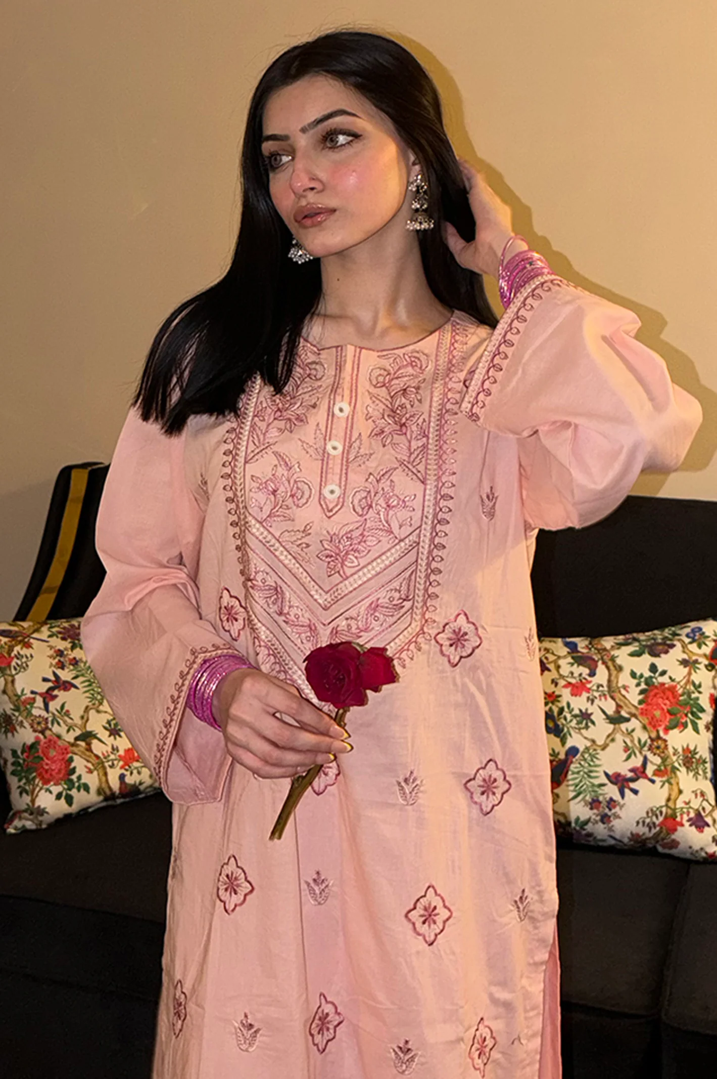 Embroidered Cotton Pink 2PC - Image 2