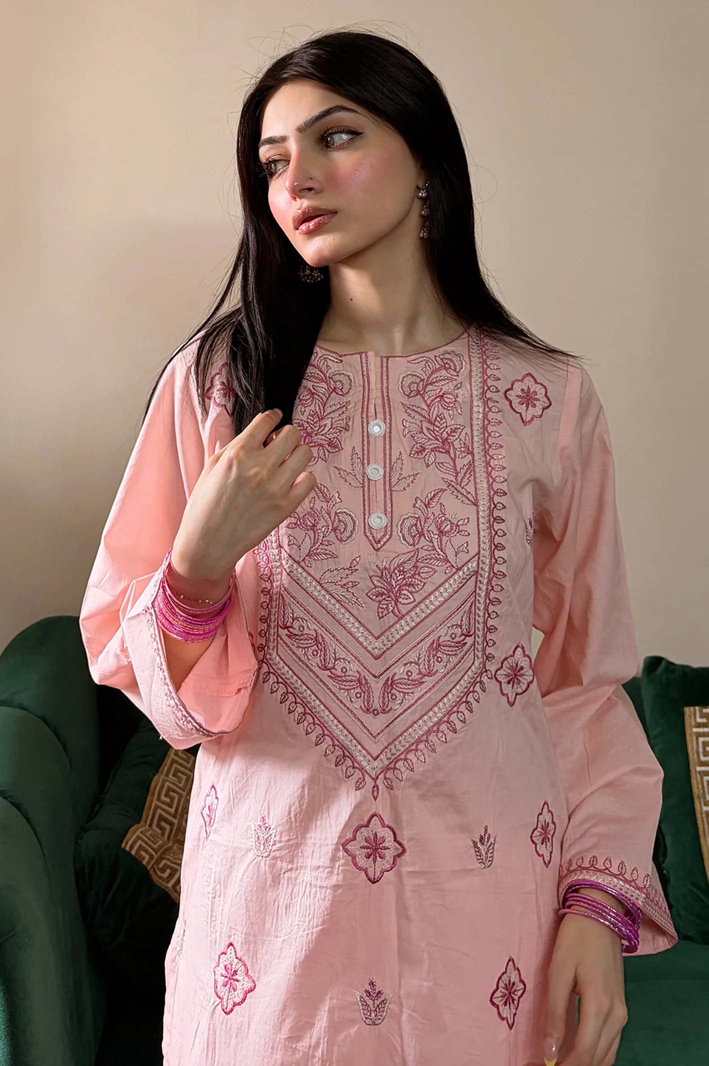 Embroidered Cotton Pink 2PC - Image 3