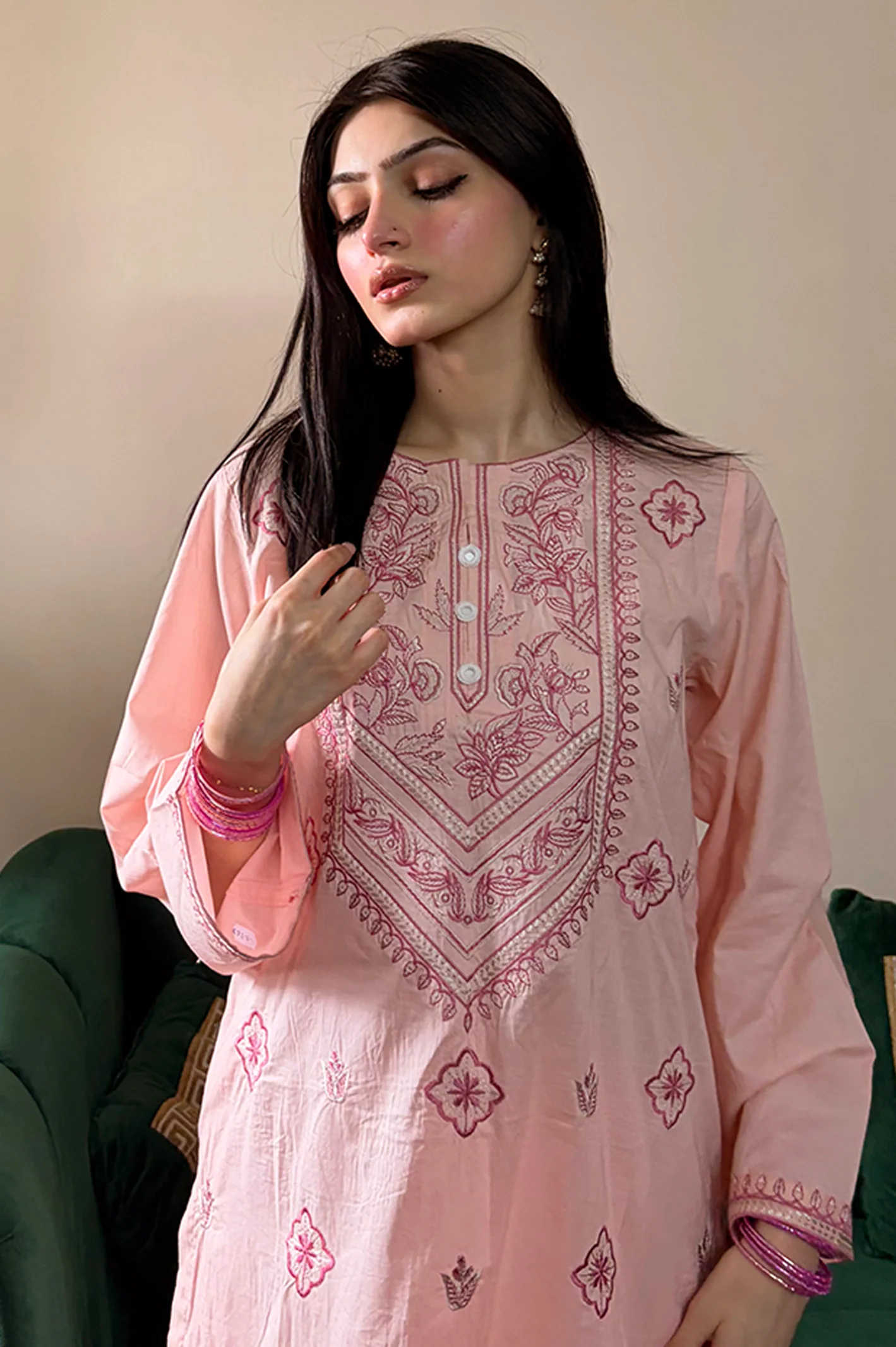 Embroidered Cotton Pink 2PC - Image 4