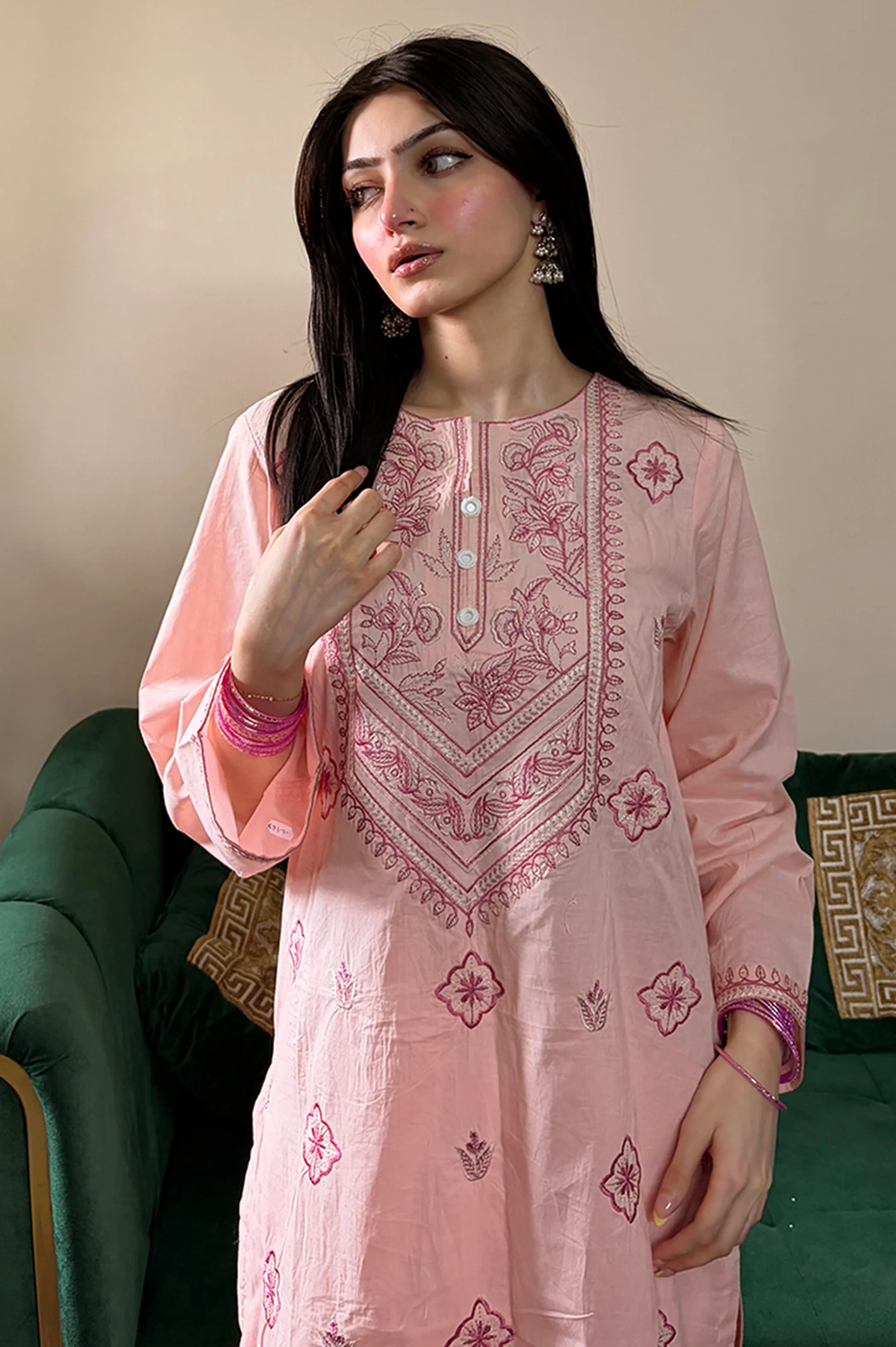 Embroidered Cotton Pink 2PC - Image 5