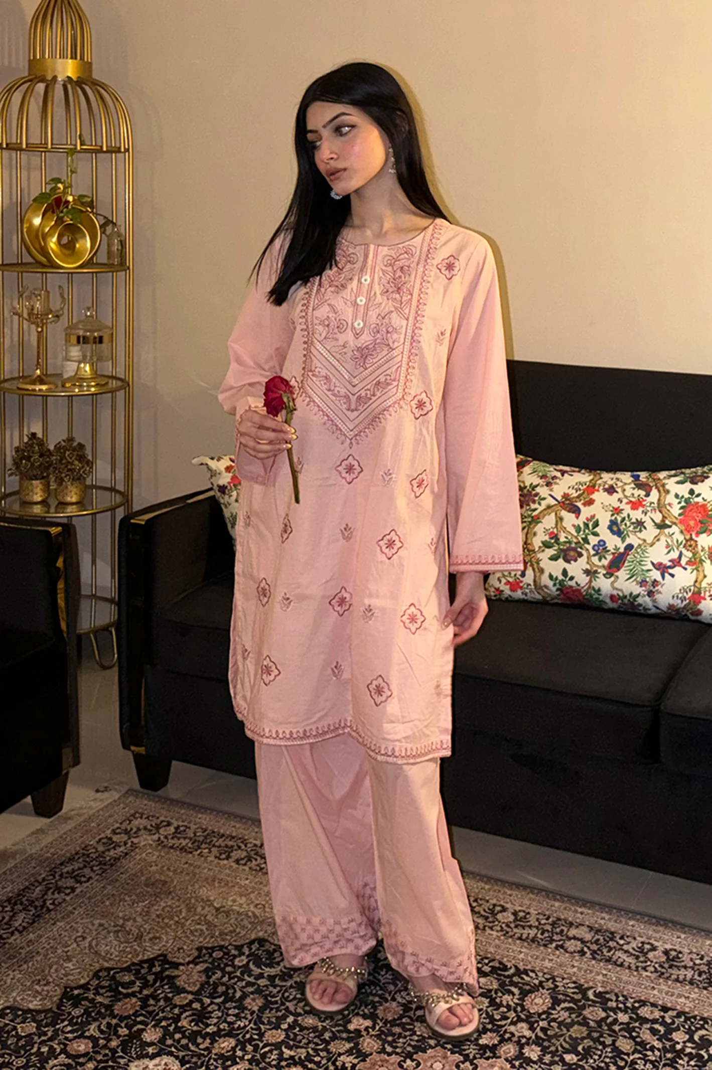 Embroidered Cotton Pink 2PC - Image 6