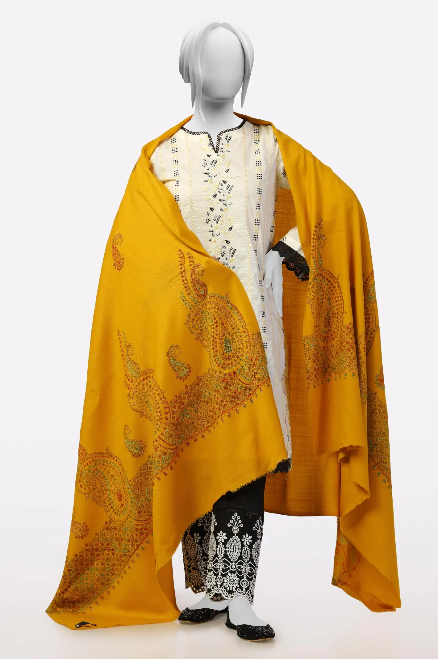 Yellow Embroidered Shawl - Image 2