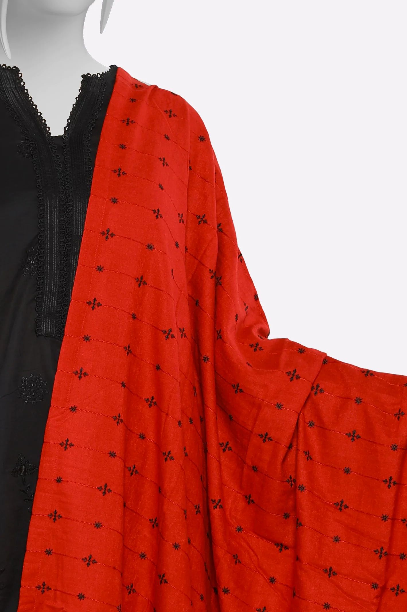 Lurex Red Embroidered Shawl - Image 2