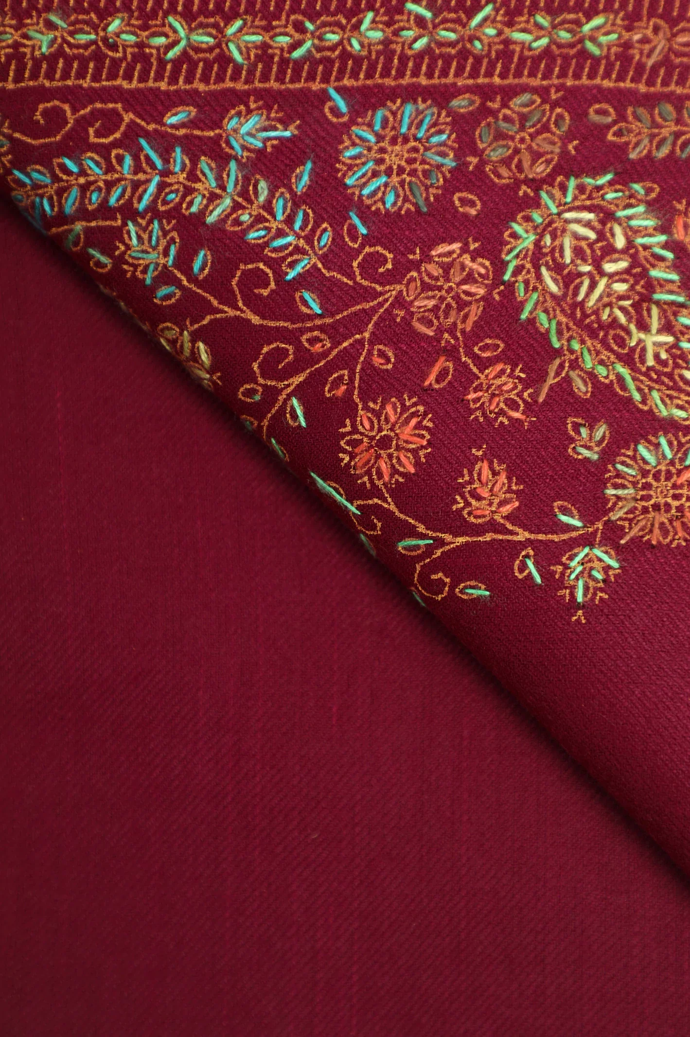 Hand Embroidered Shawl-Dark Pink - Image 2