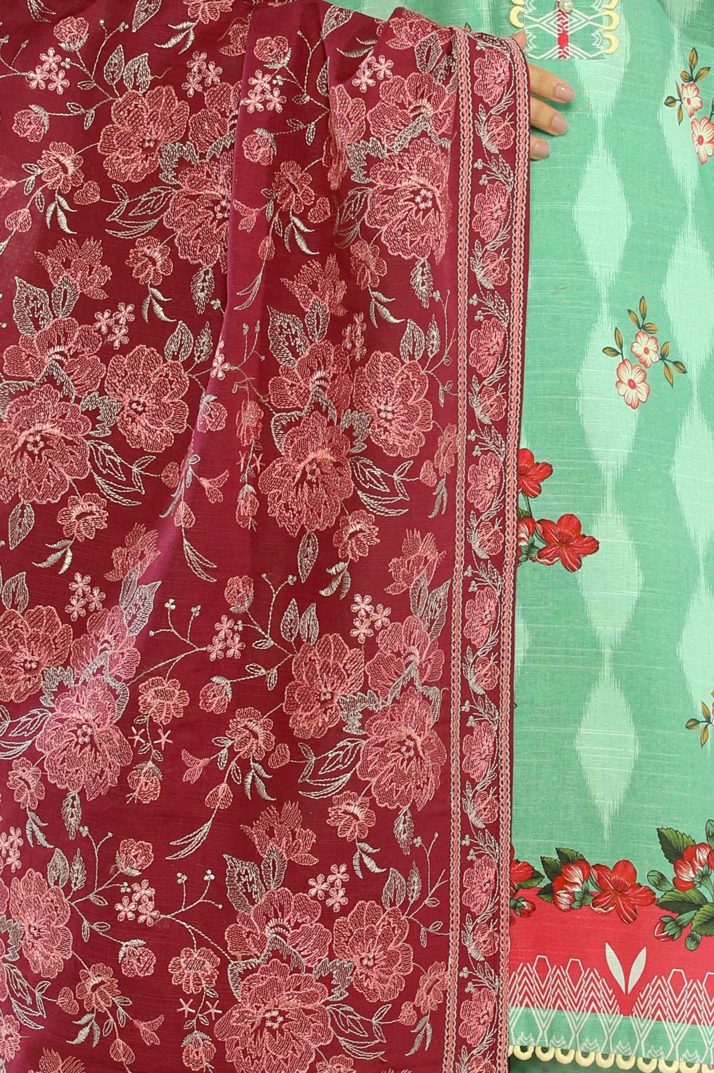 Magenta Embroidered Ladies Shawl - Image 3