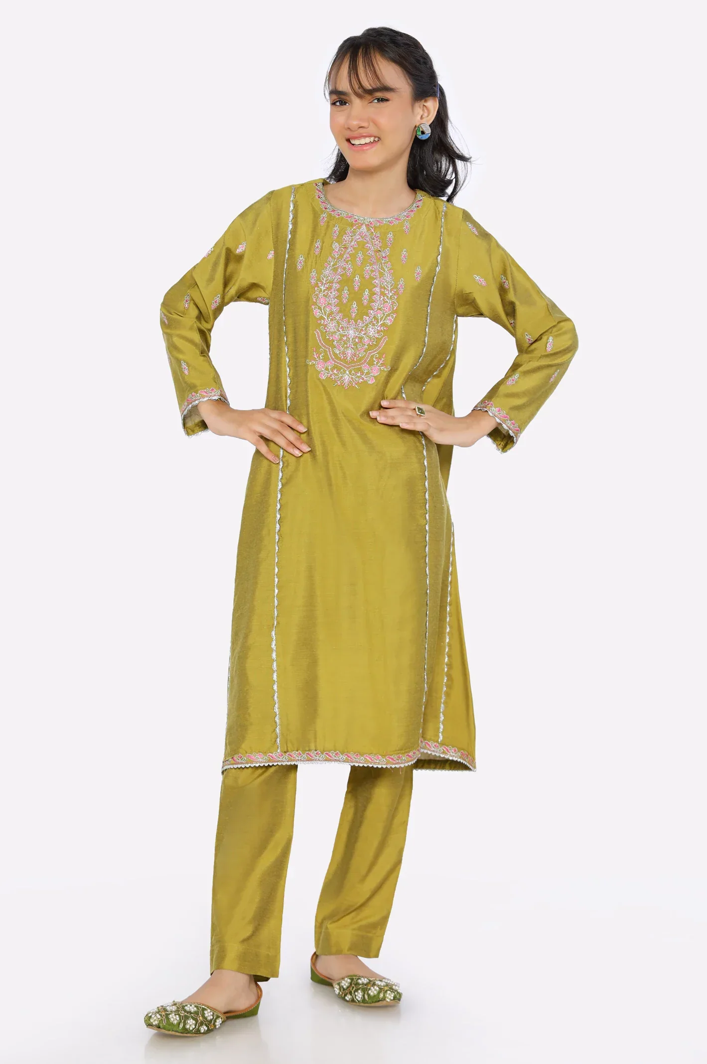 Mustard Embroidered Teens 2PC - Image 2