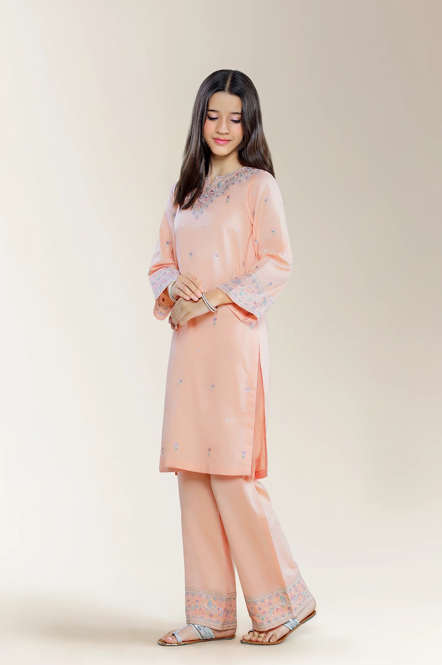 Embroidered Cambric Peach Teens 2PC - Image 3