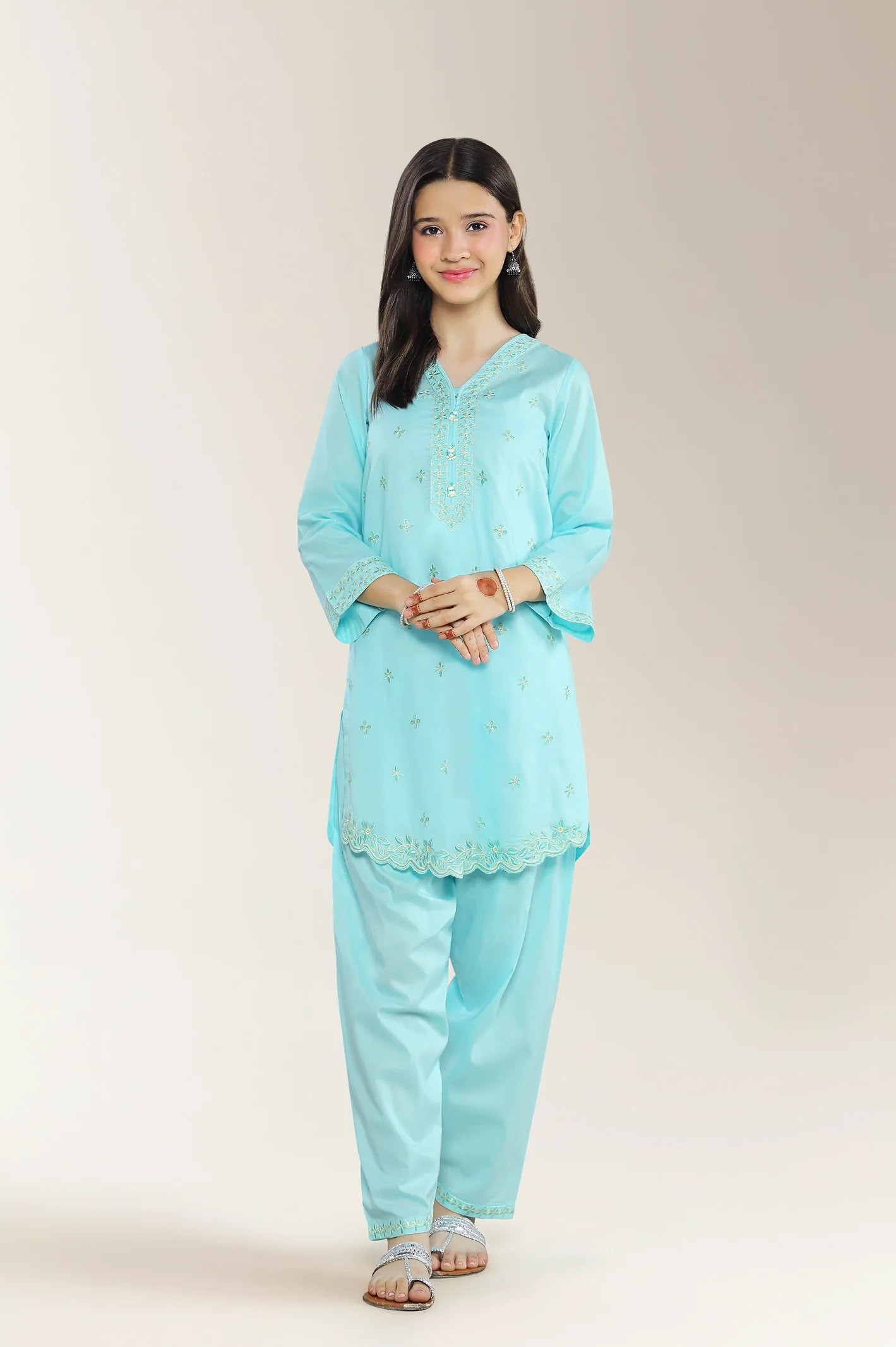 Embroidered Cambric Blue Teens 2PC