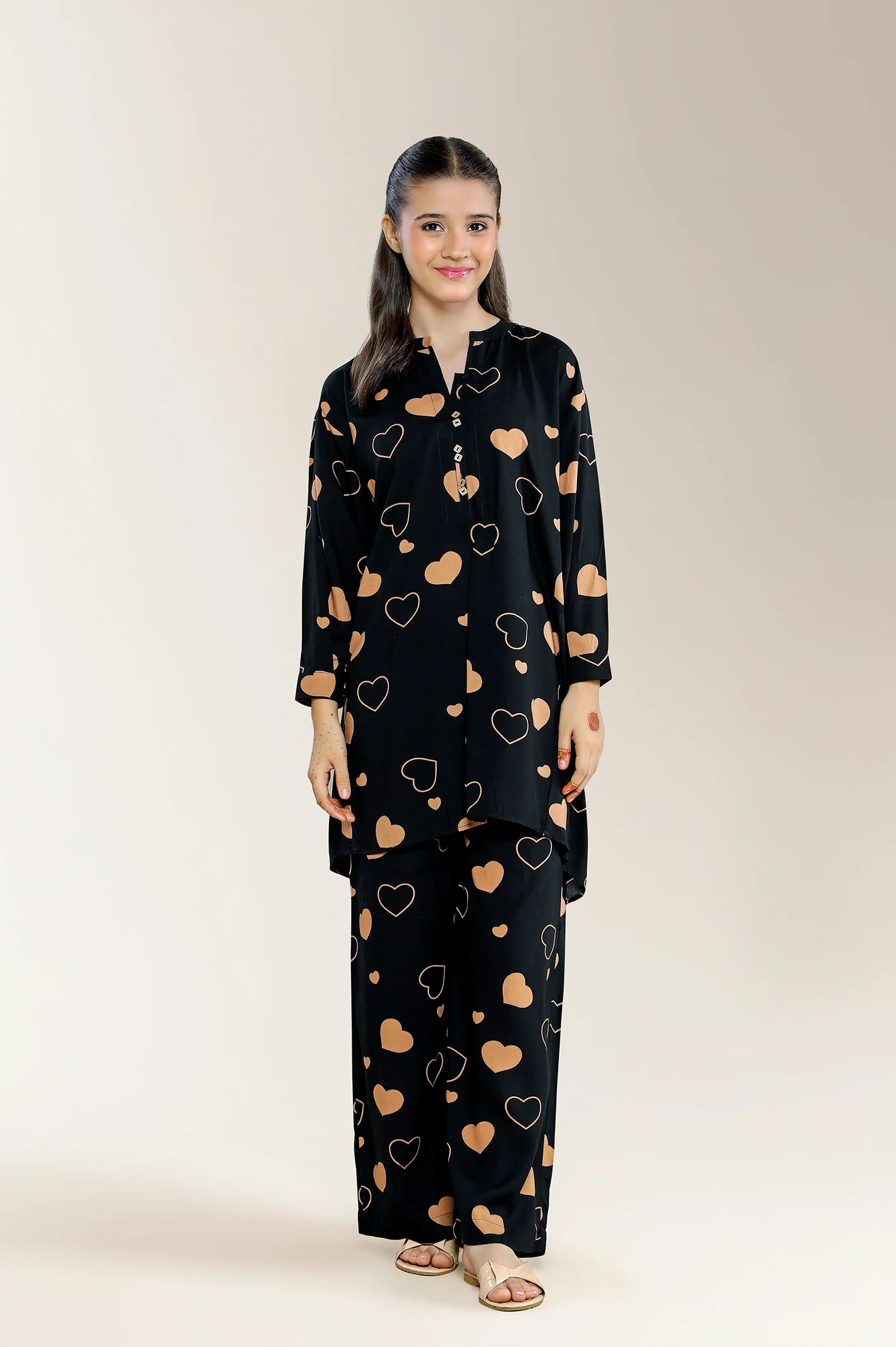 Printed Linen Black Teens 2PC