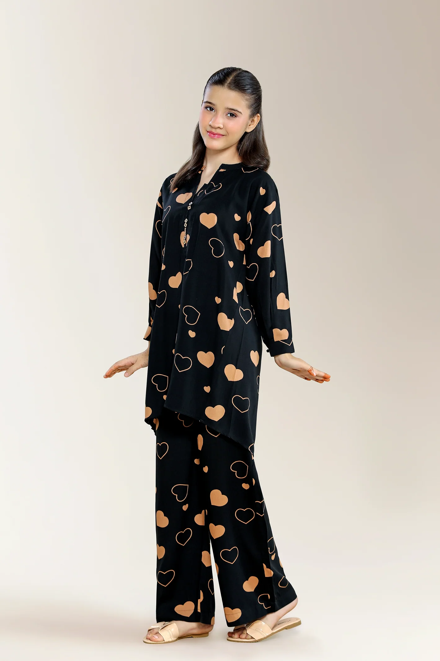 Printed Linen Black Teens 2PC - Image 3