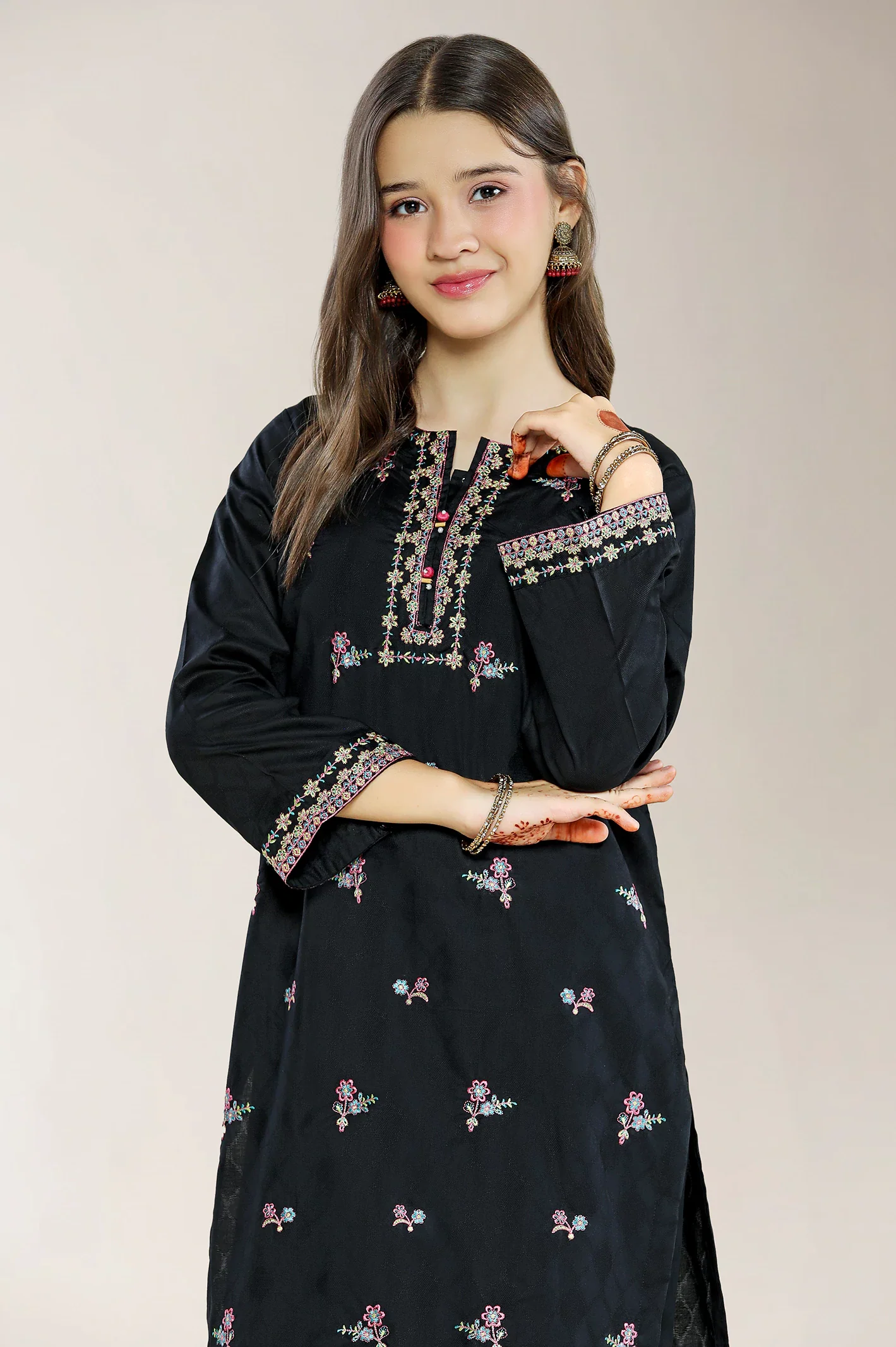 Embroidered Jacquard Black Teens 2PC - Image 2