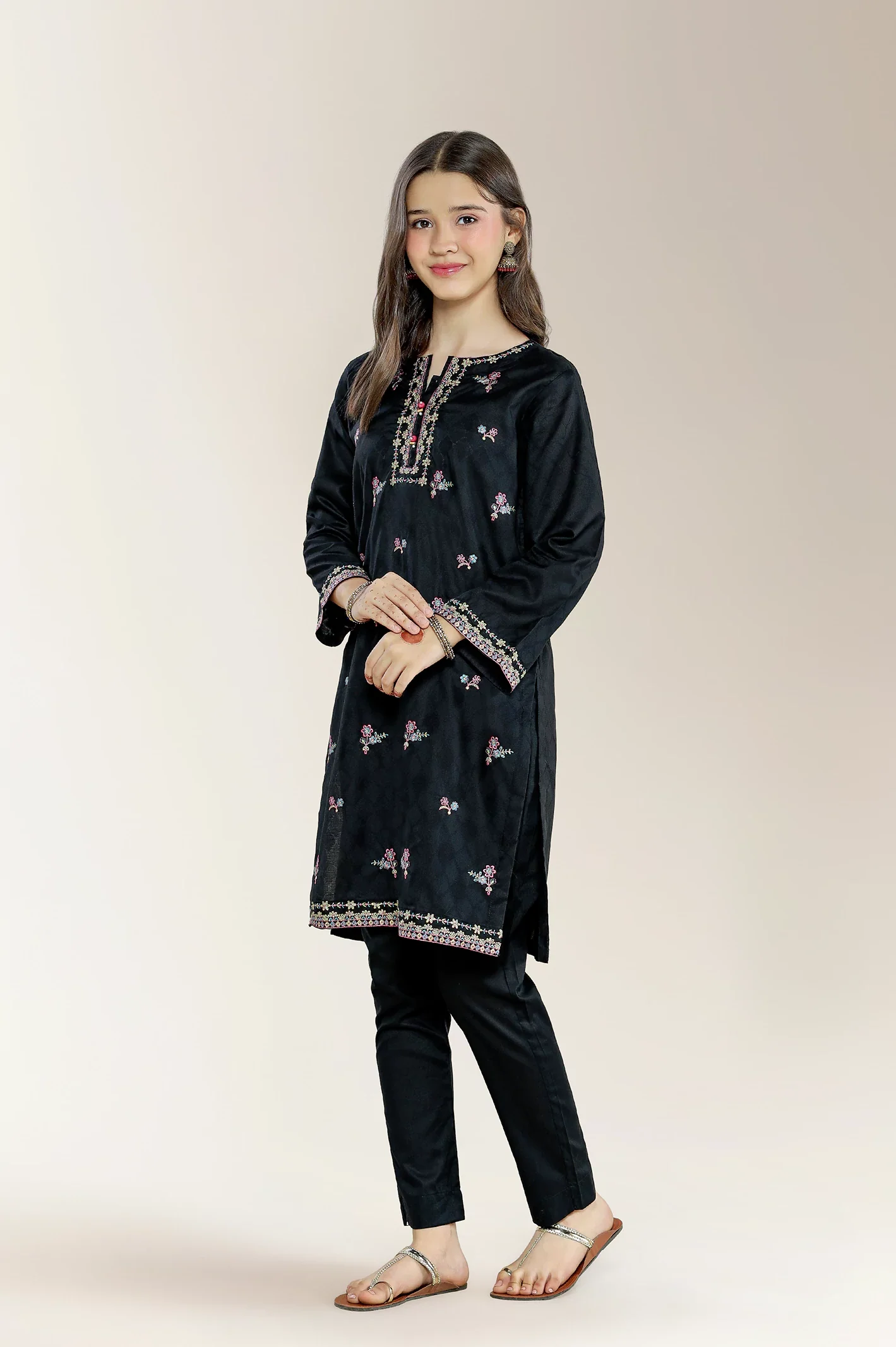 Embroidered Jacquard Black Teens 2PC - Image 3