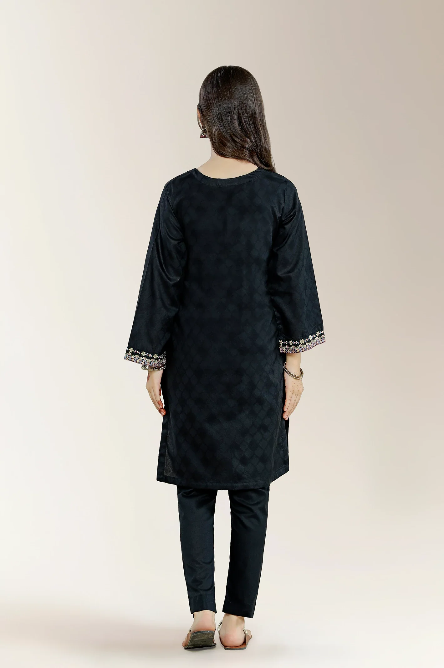Embroidered Jacquard Black Teens 2PC - Image 4