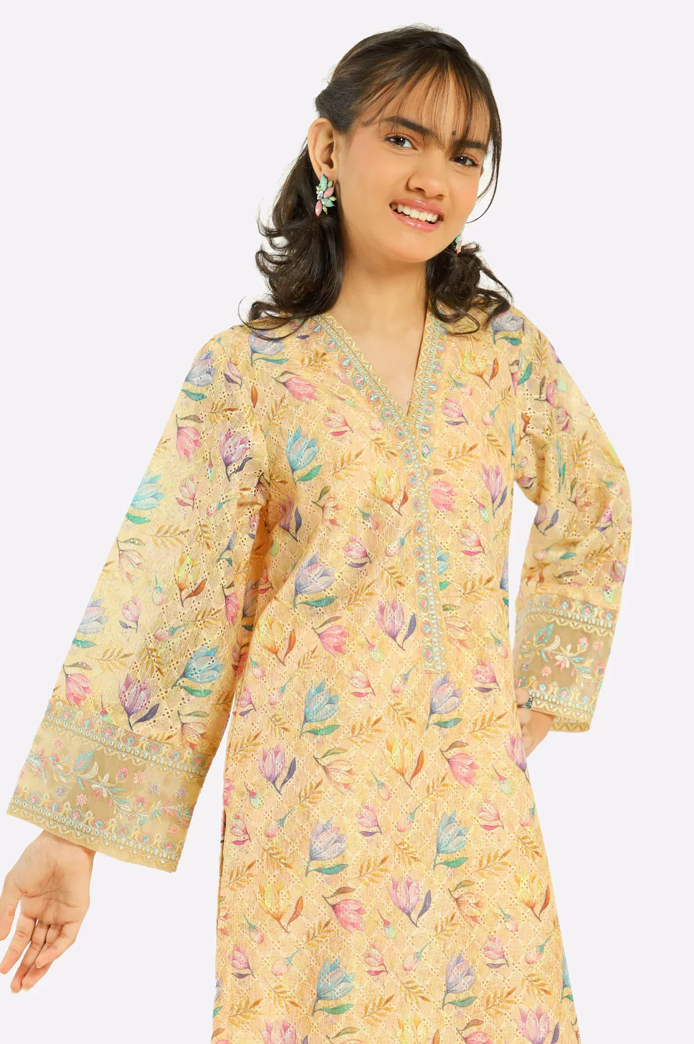Yellow Embroidered Teens 2PC - Image 2