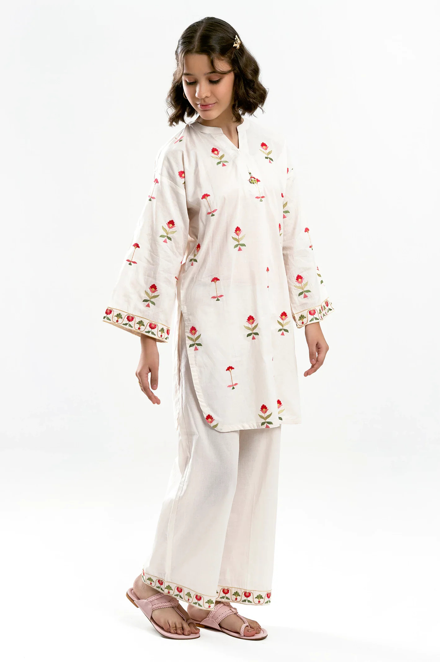 Embroidered Cambric-Off White Teens 2PC - Image 3