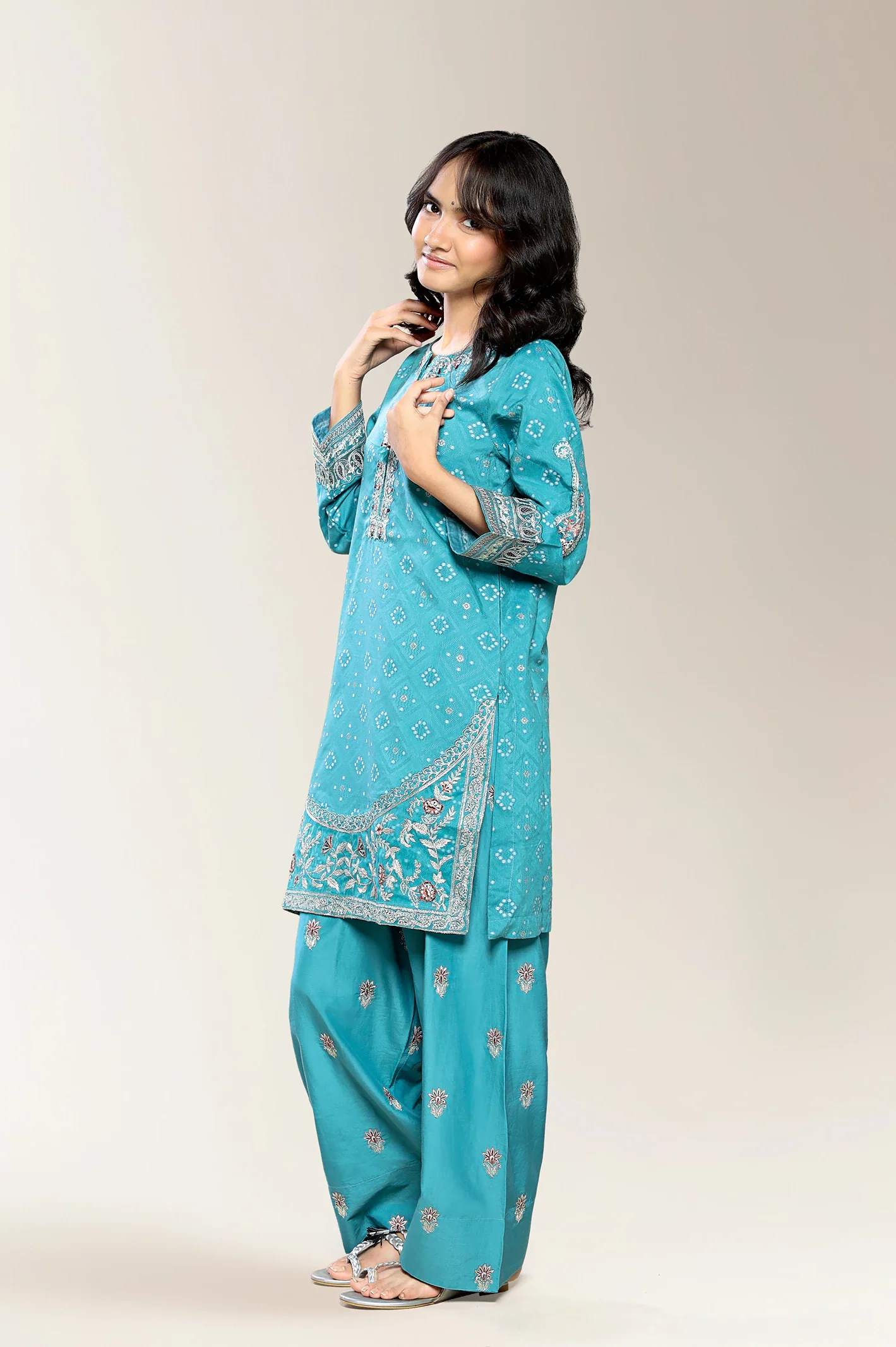 Embroidered Sea Green Teens 2PC - Image 3