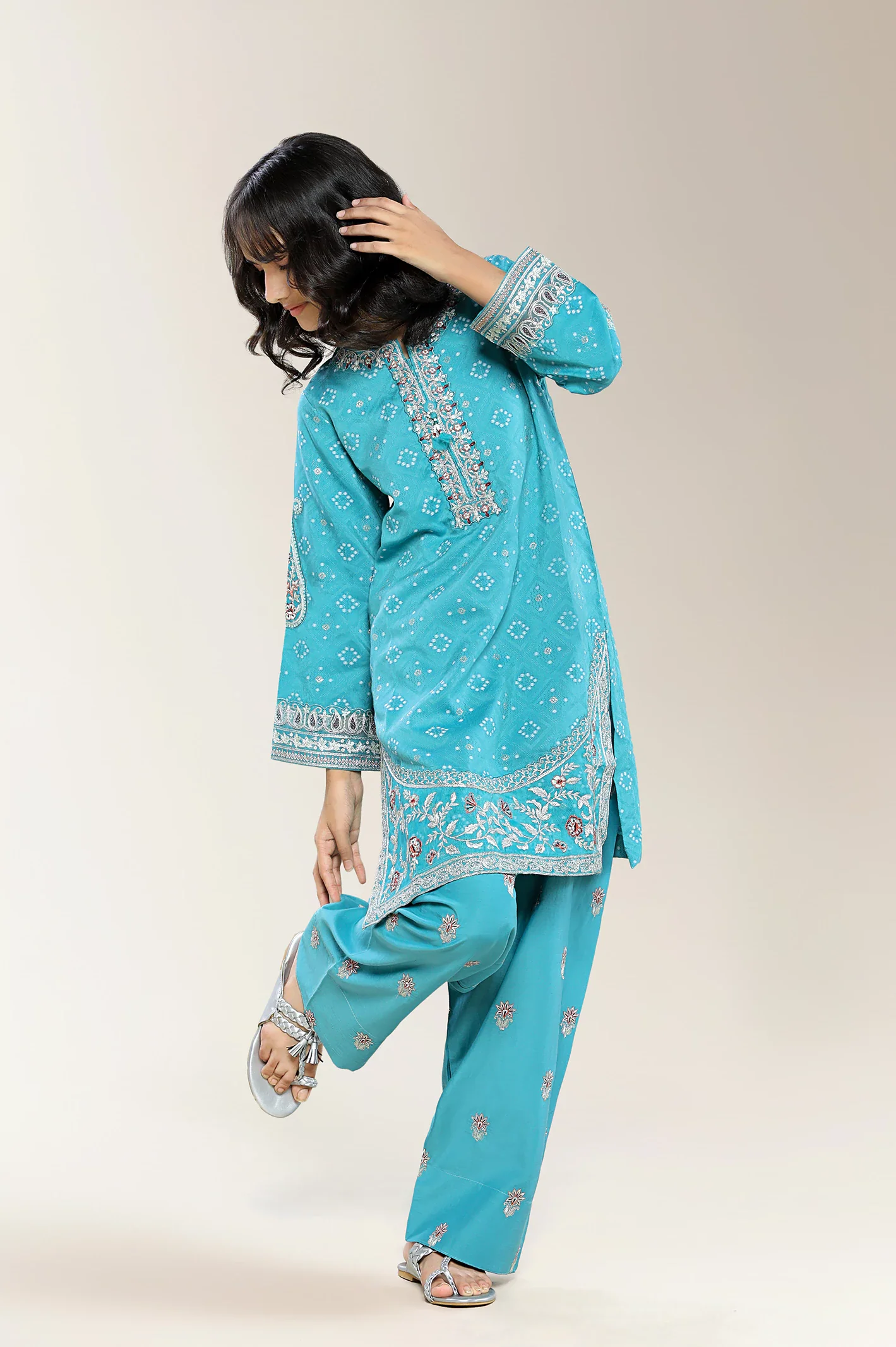 Embroidered Sea Green Teens 2PC - Image 4