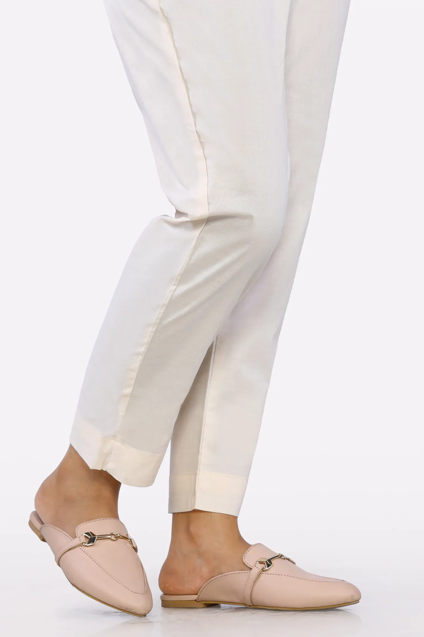 Women Plain Beige Pant Trouser - Image 2