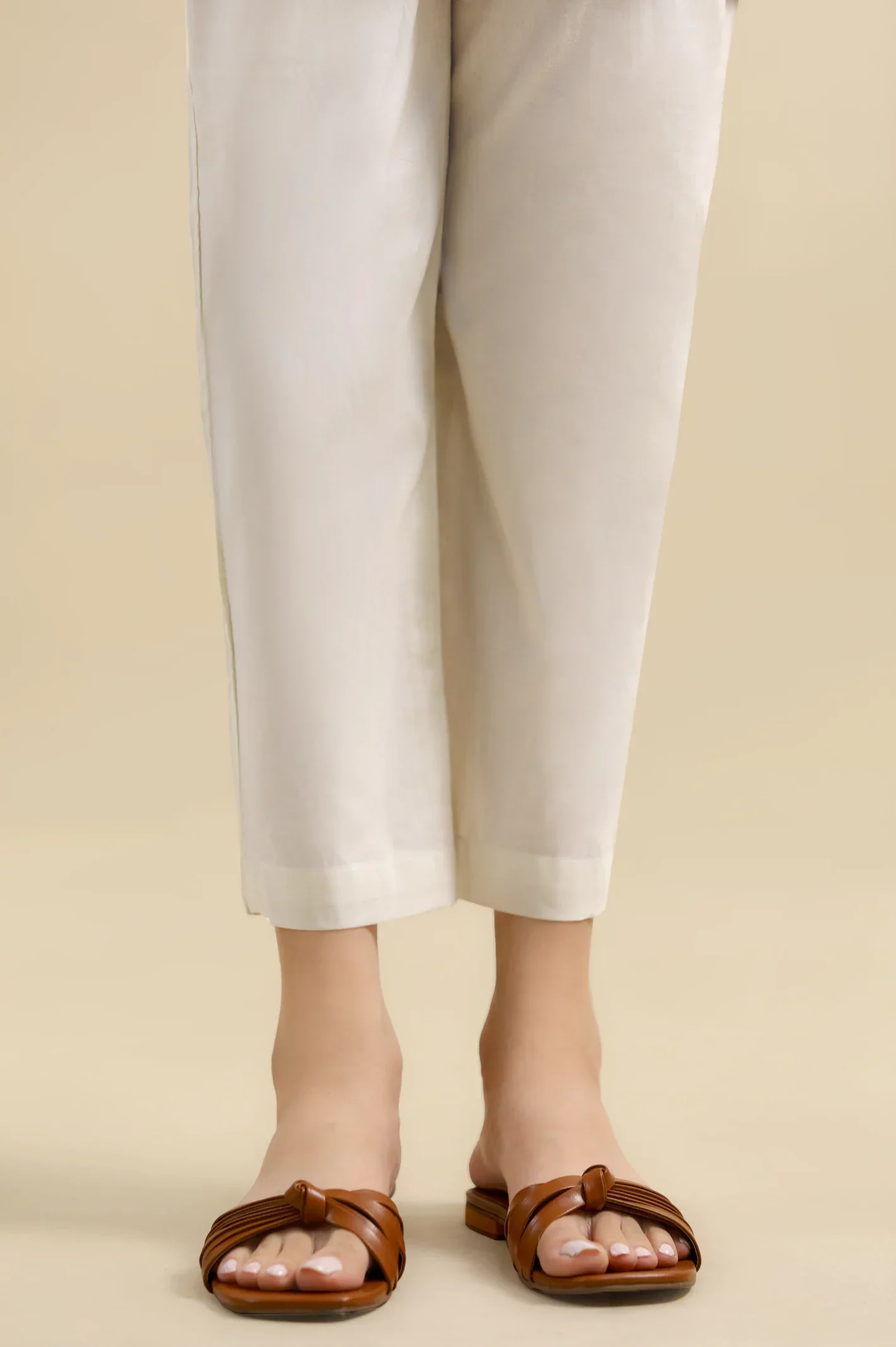 Cambric Plain Trouser-Beige