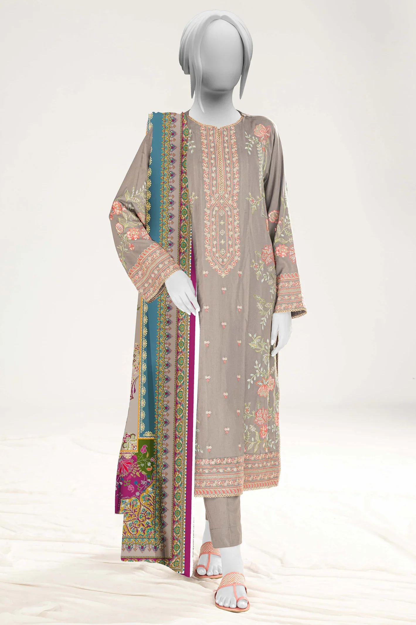 Grey Embroidered 3PC Unstitched
