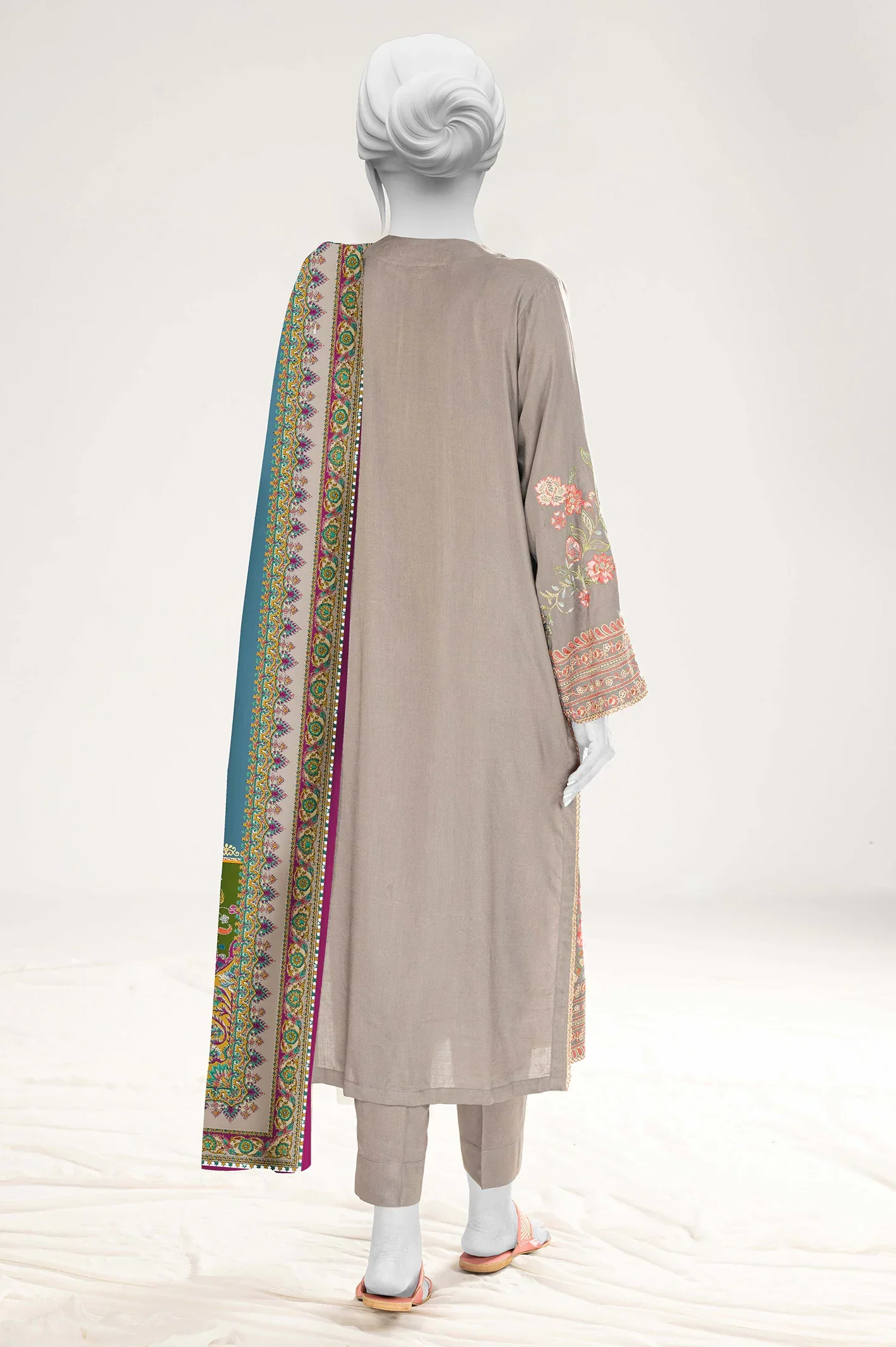 Grey Embroidered 3PC Unstitched - Image 3
