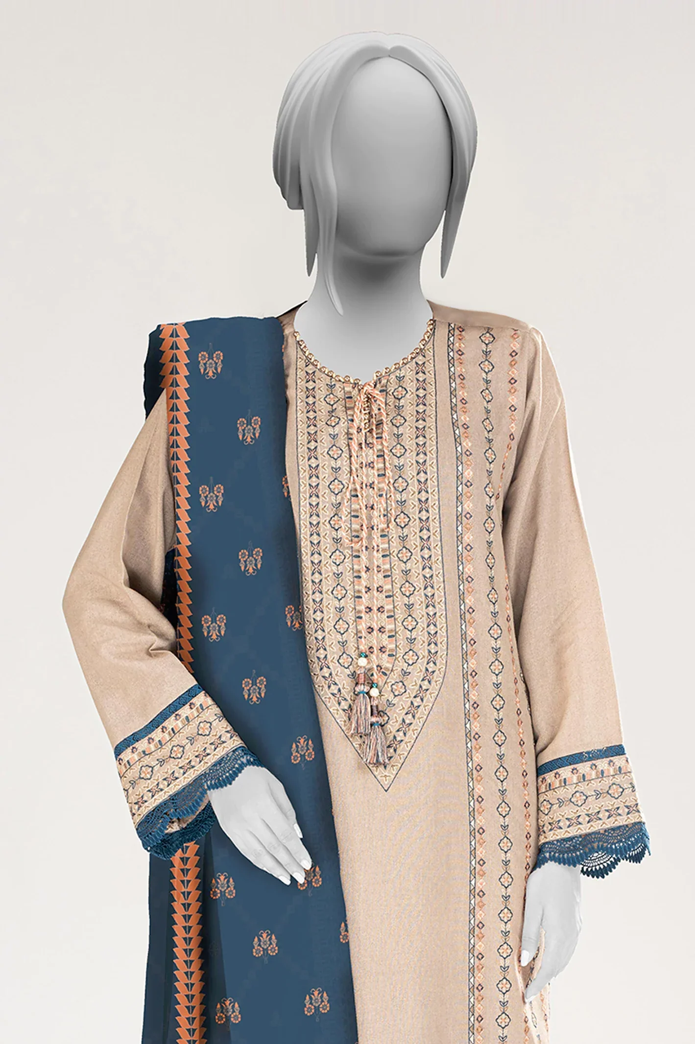 Light Brown Embroidered 3PC Unstitched - Image 2