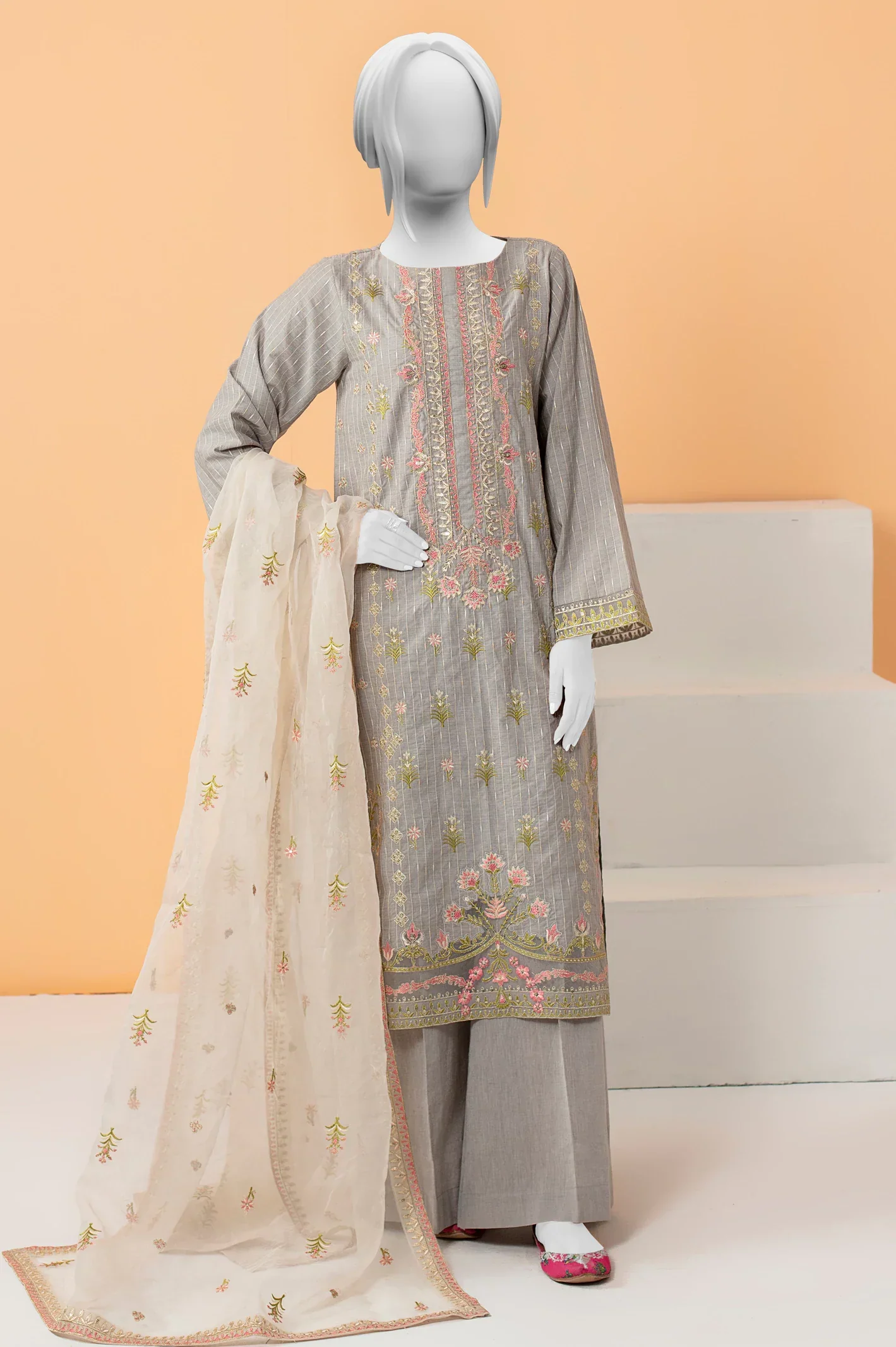 Grey Embroidered 3PC Unstitched