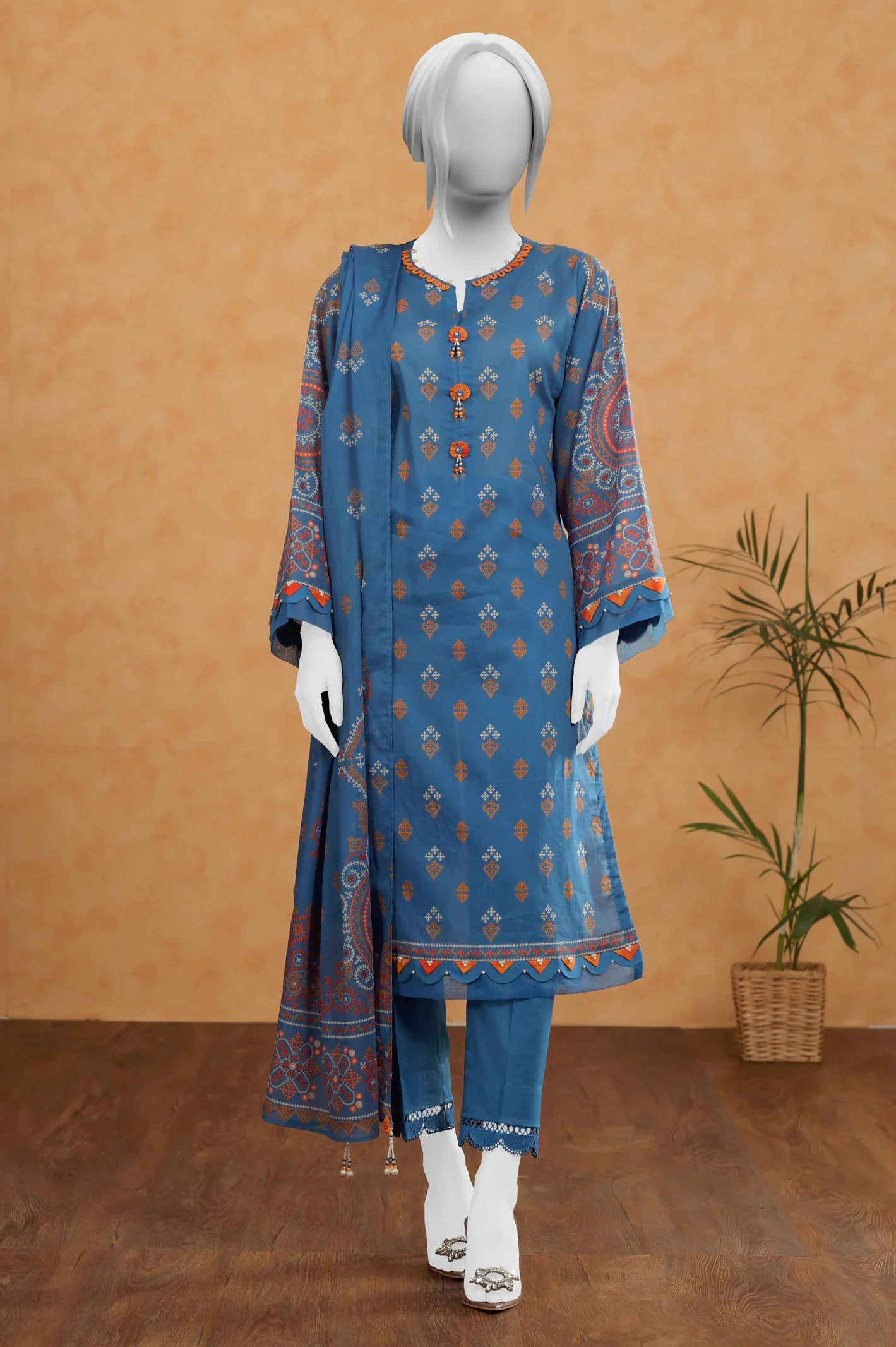 Blue Printed 3PC Unstitched