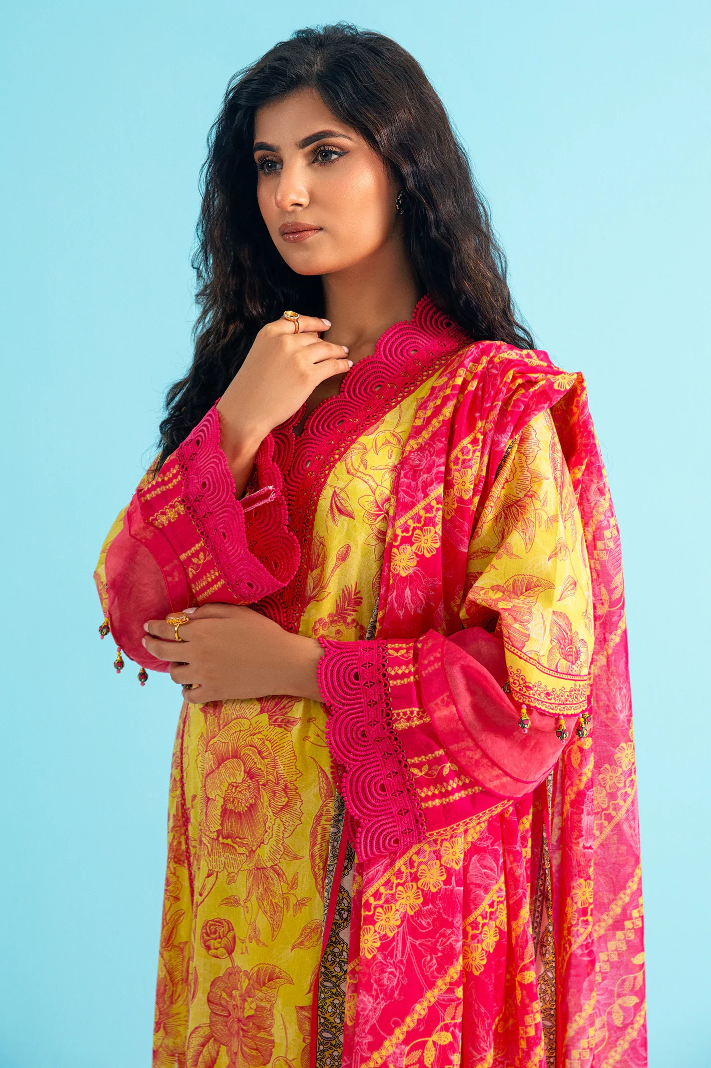 Yellow Printed 3PC Unstitched - Image 2