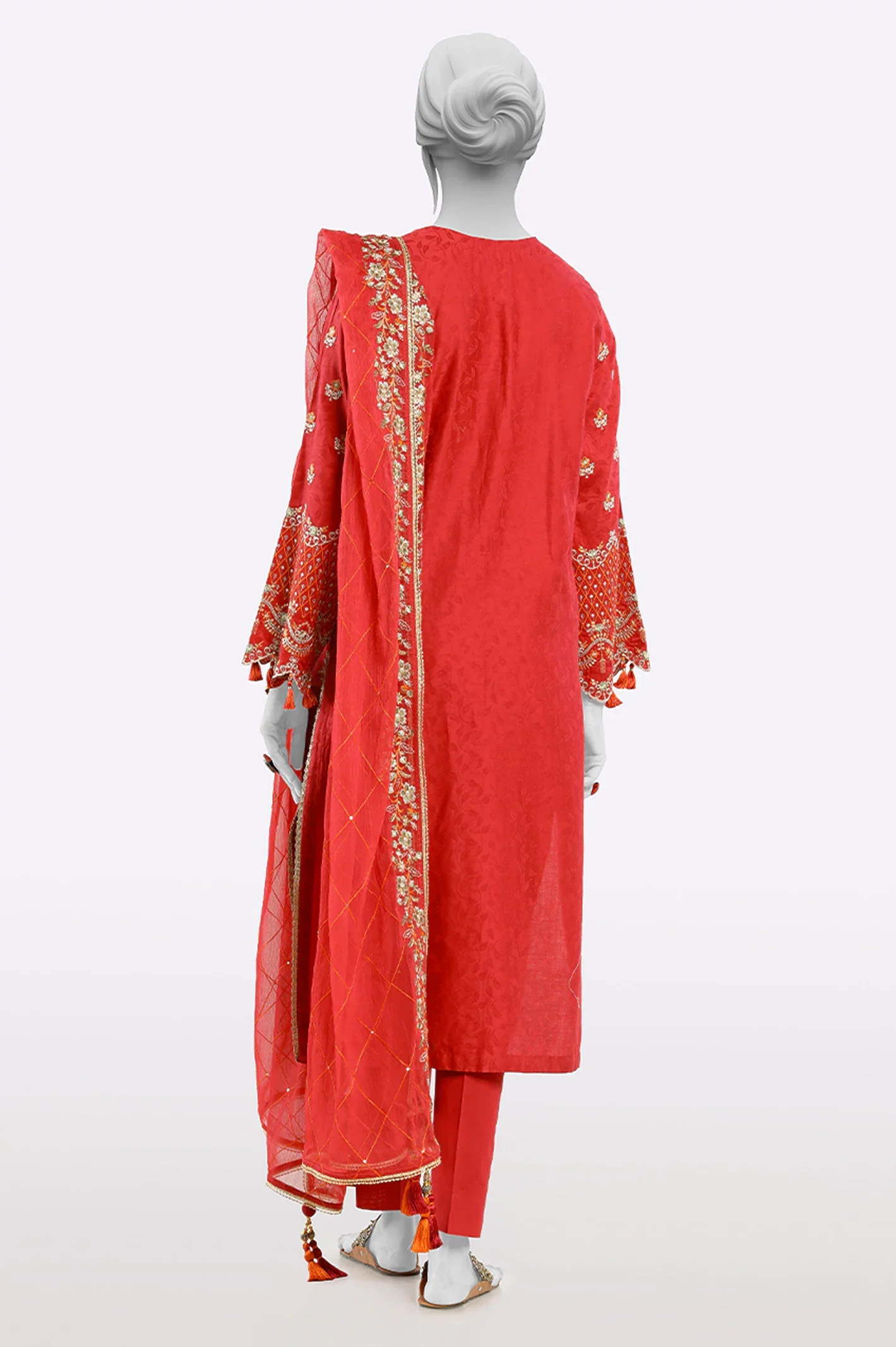 Red Embroidered 3PC Unstitched - Image 3