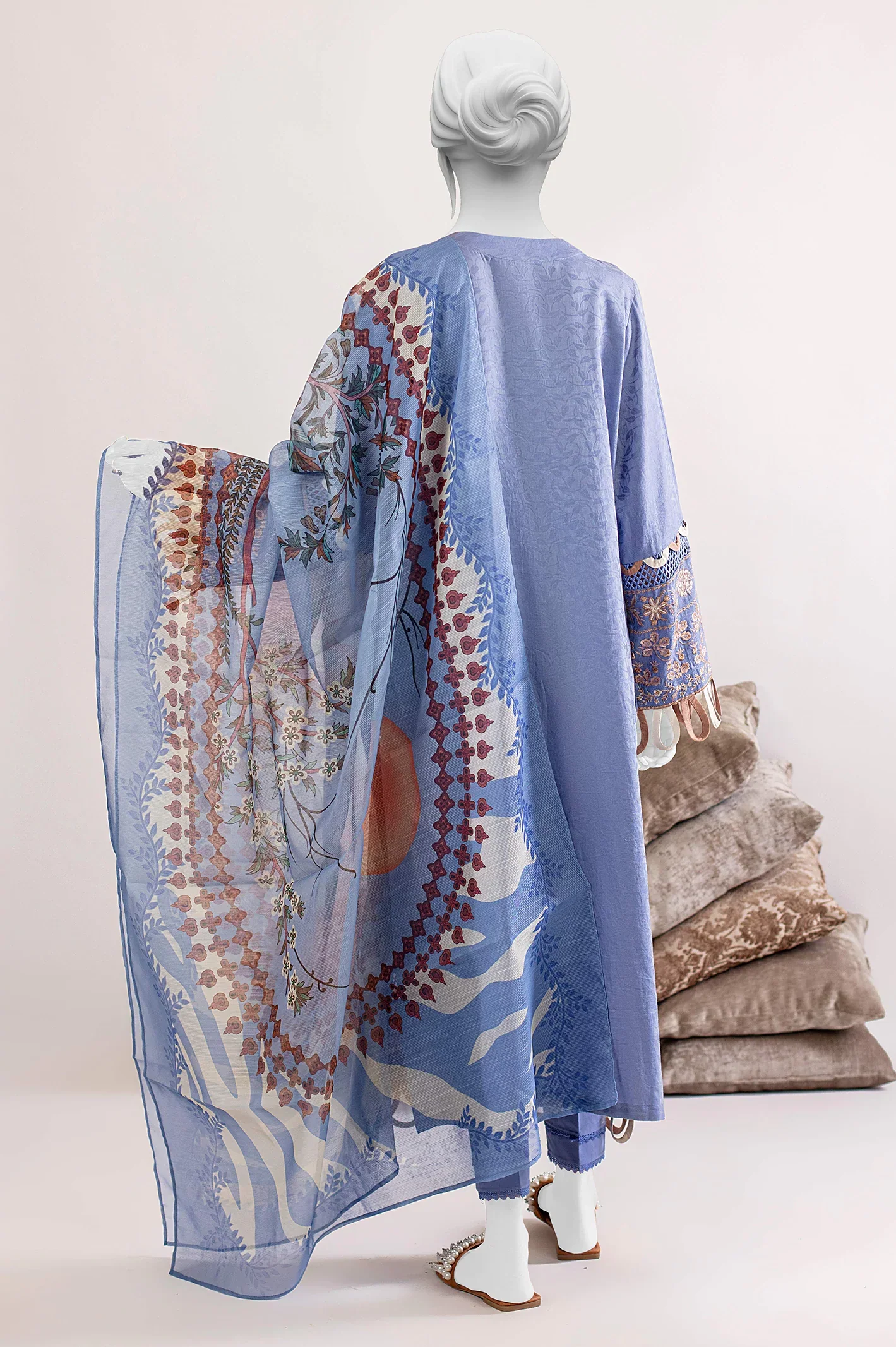 Blue Embroidered 3PC Unstitched - Image 5