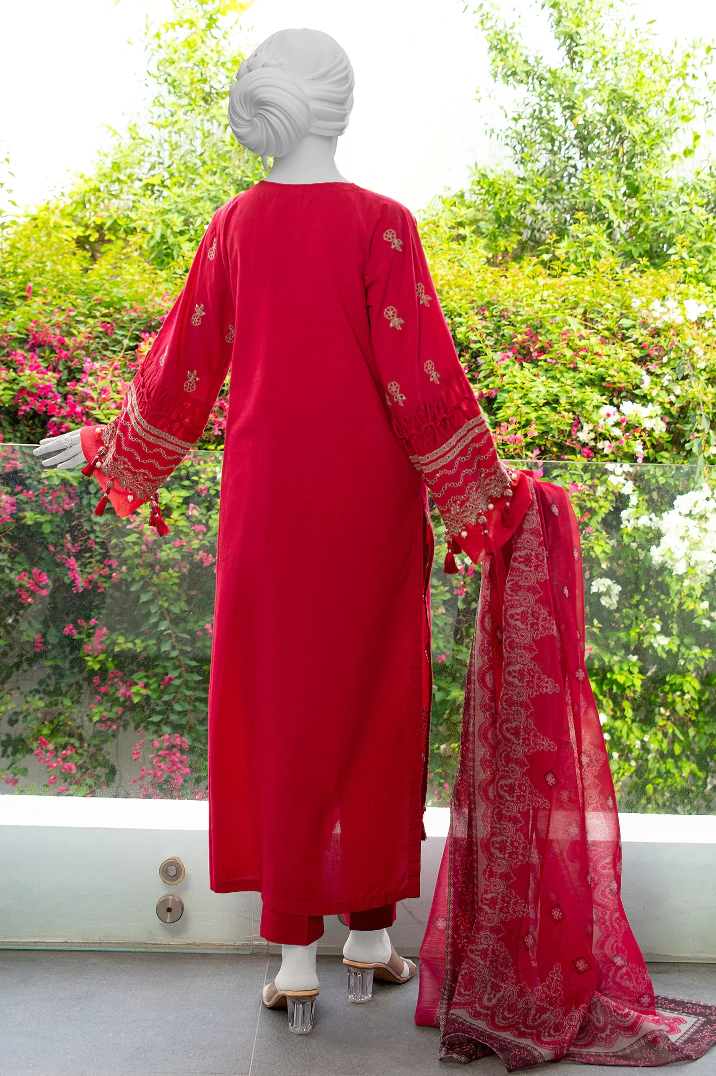 Red Embroidered 3PC Unstitched - Image 3