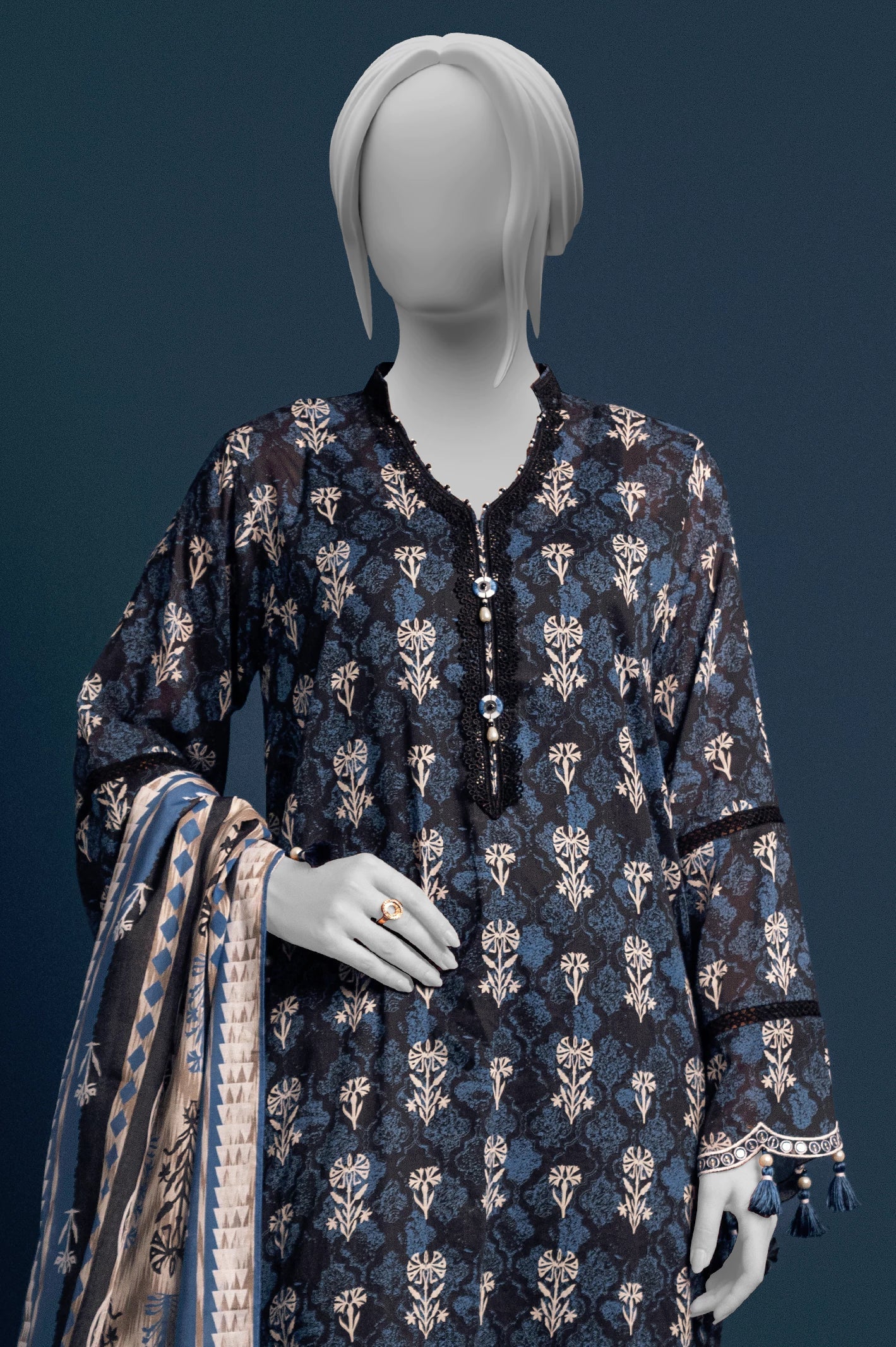 Black Embroidered 3PC Unstitched - Image 2