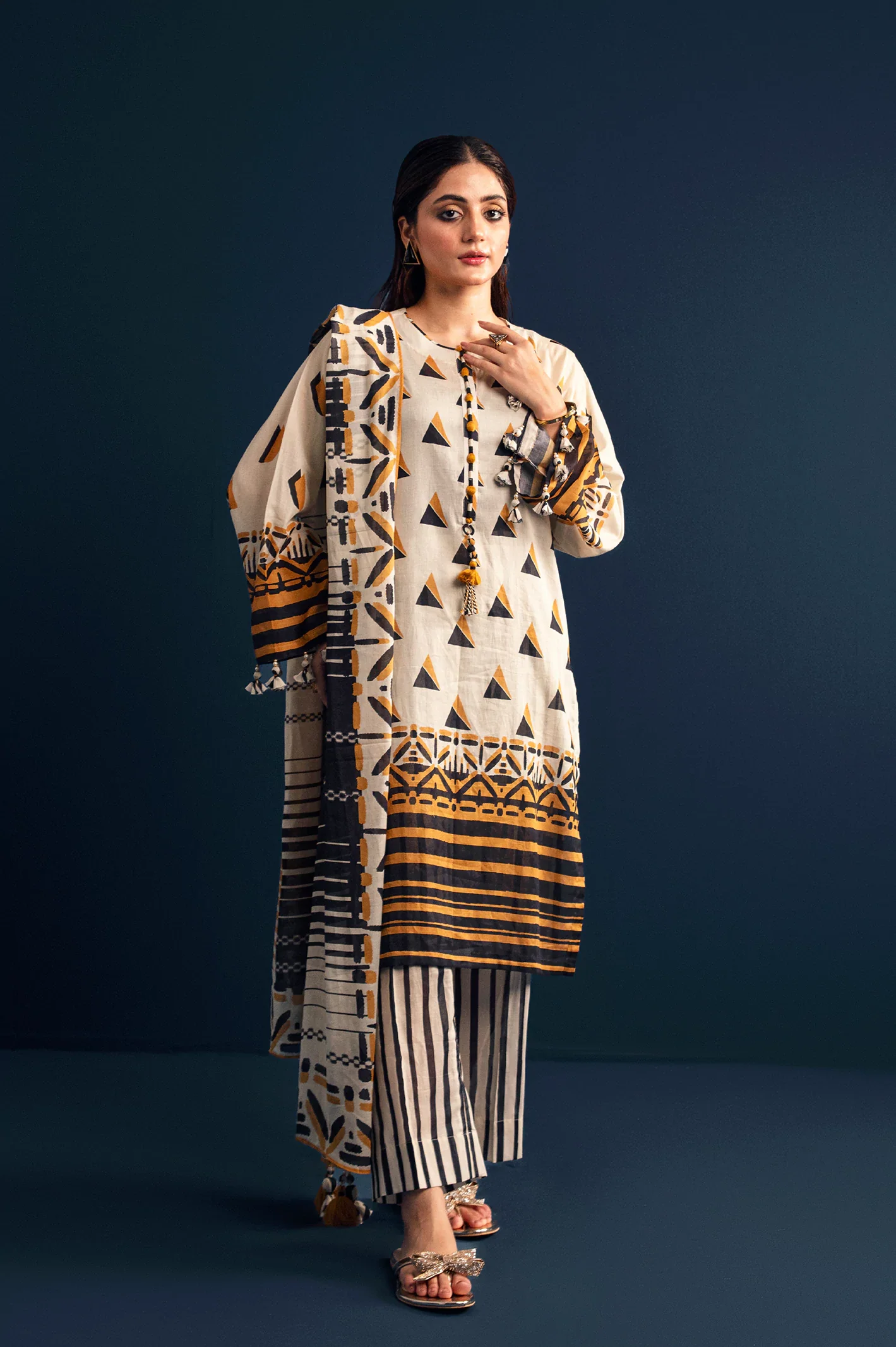 Cream Printed 3PC Unstitched