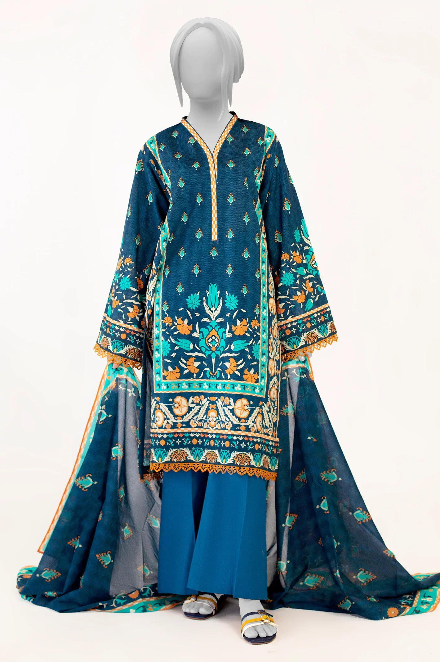 Blue Printed 3PC Unstitched