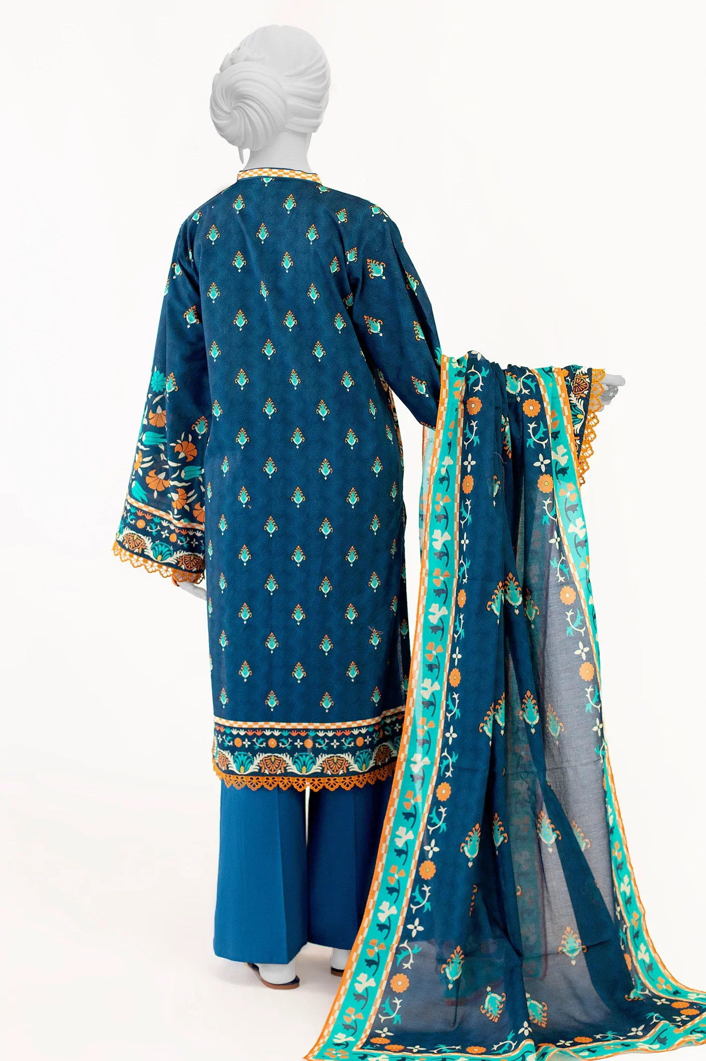 Blue Printed 3PC Unstitched - Image 3