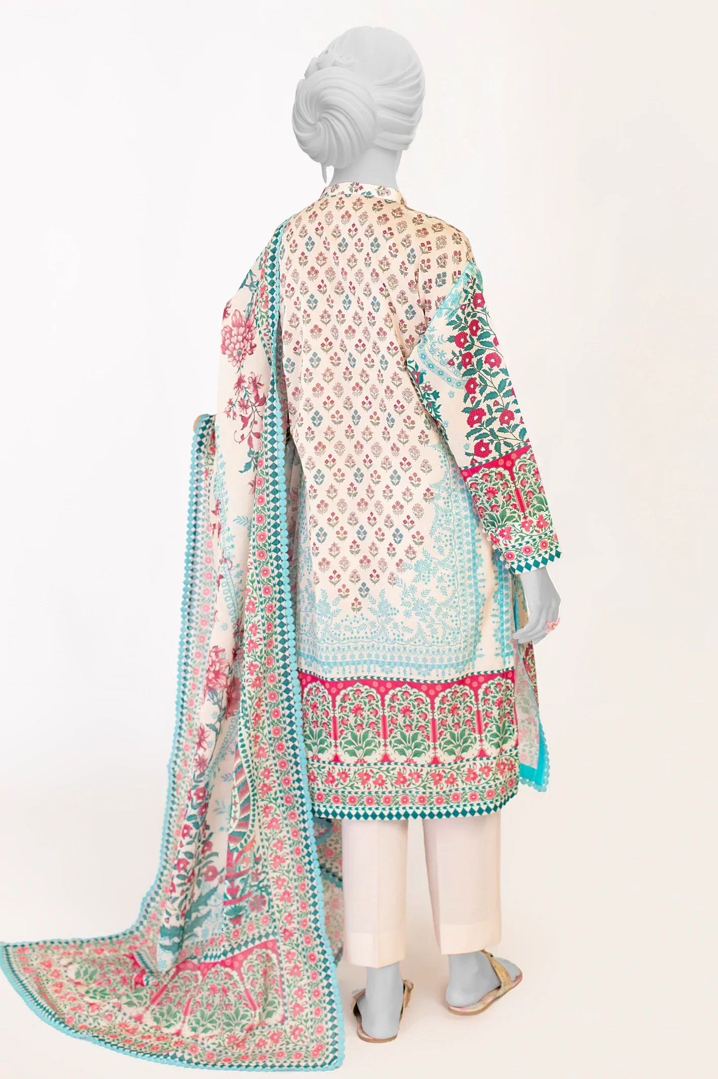 Light Beige Printed 3PC Unstitched - Image 3