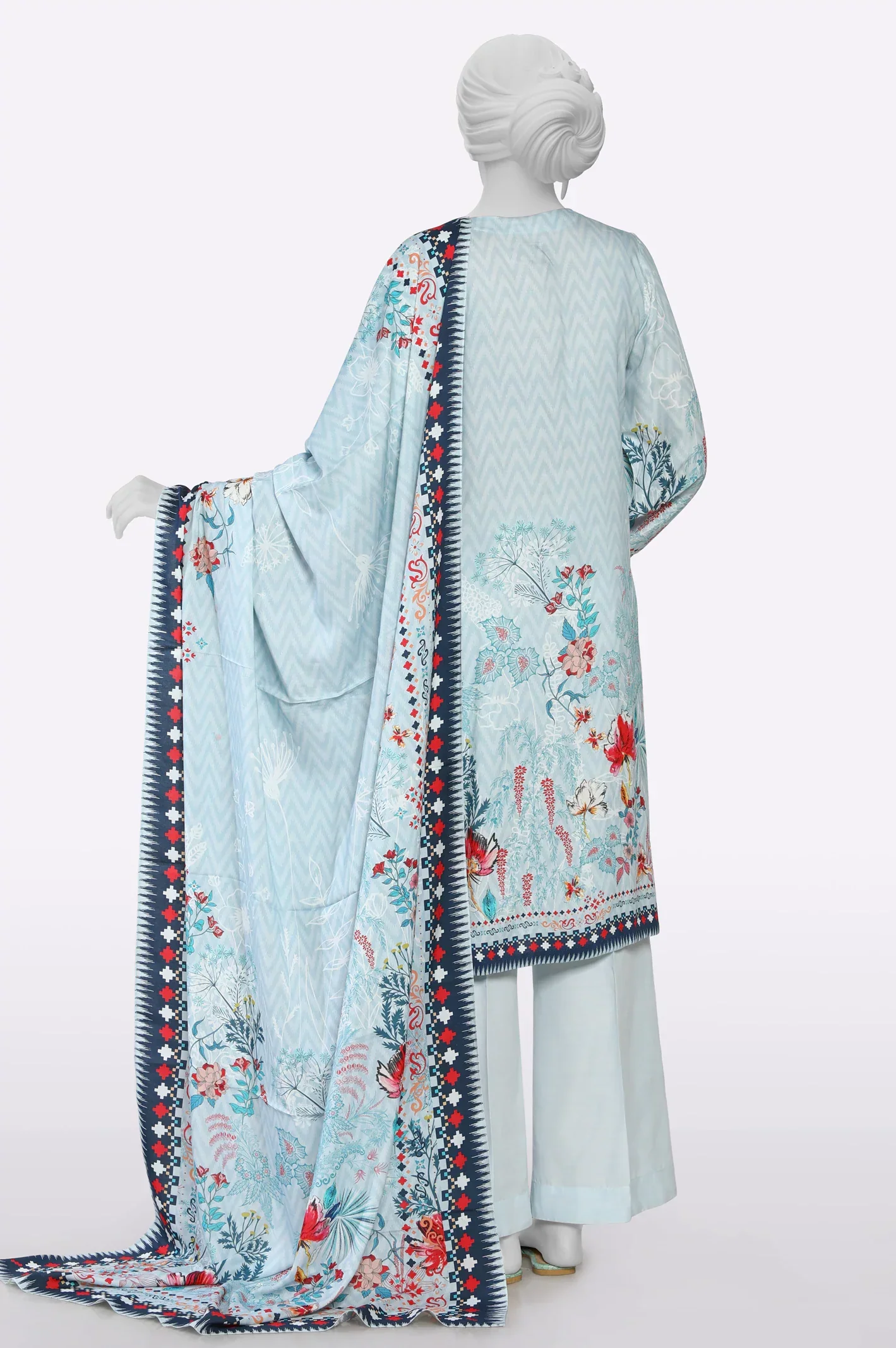Light Blue Printed Unstitched 3PC - Image 3