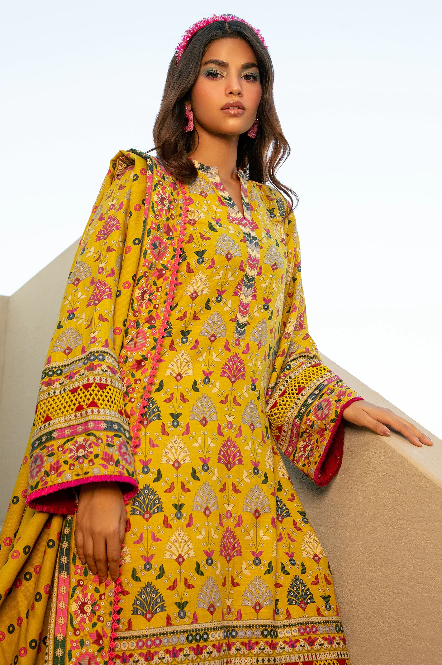 Mustard Printed 3PC Unstitched - Image 2