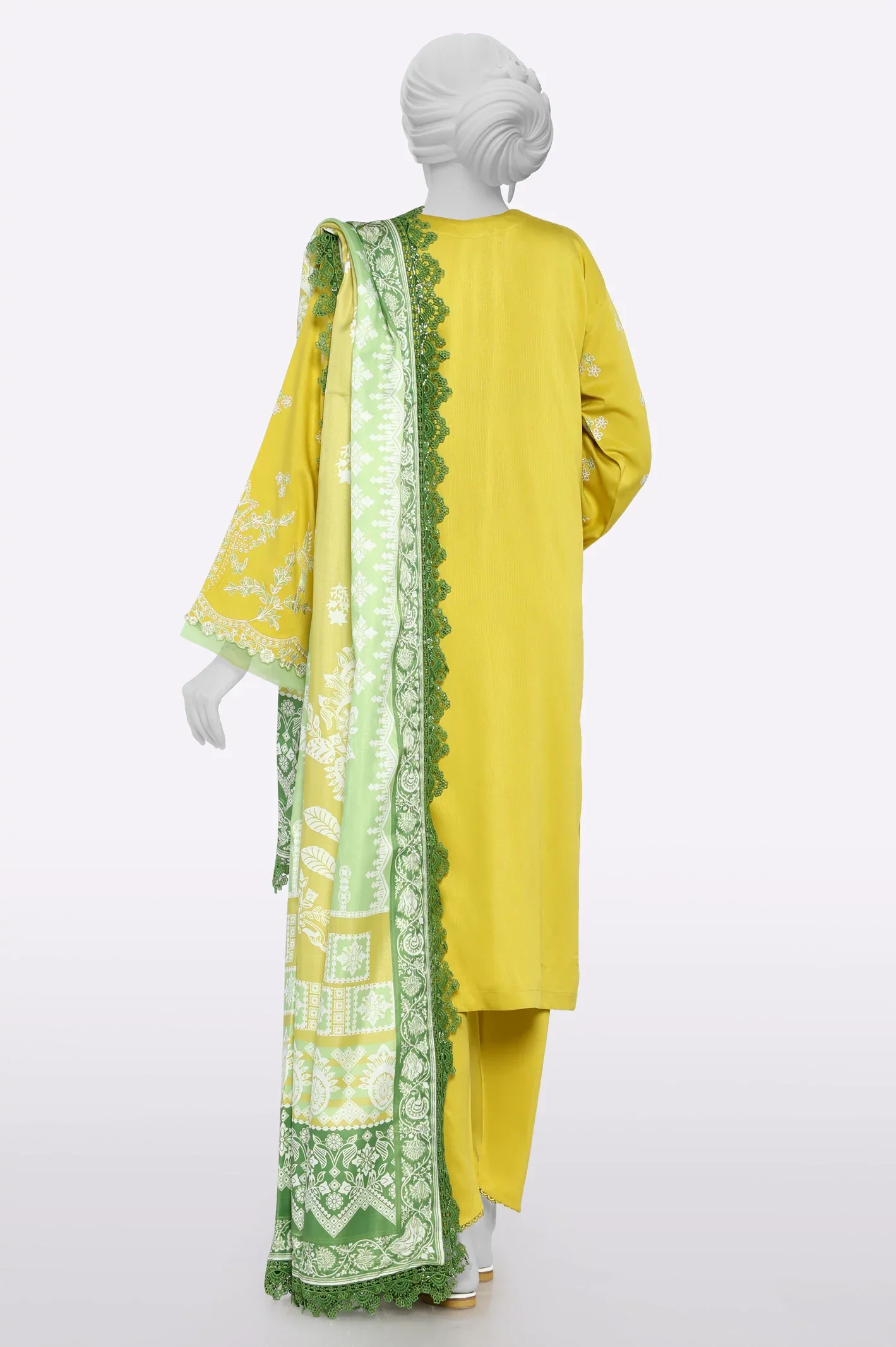 Yellow Embroidered 3PC Unstitched - Image 3