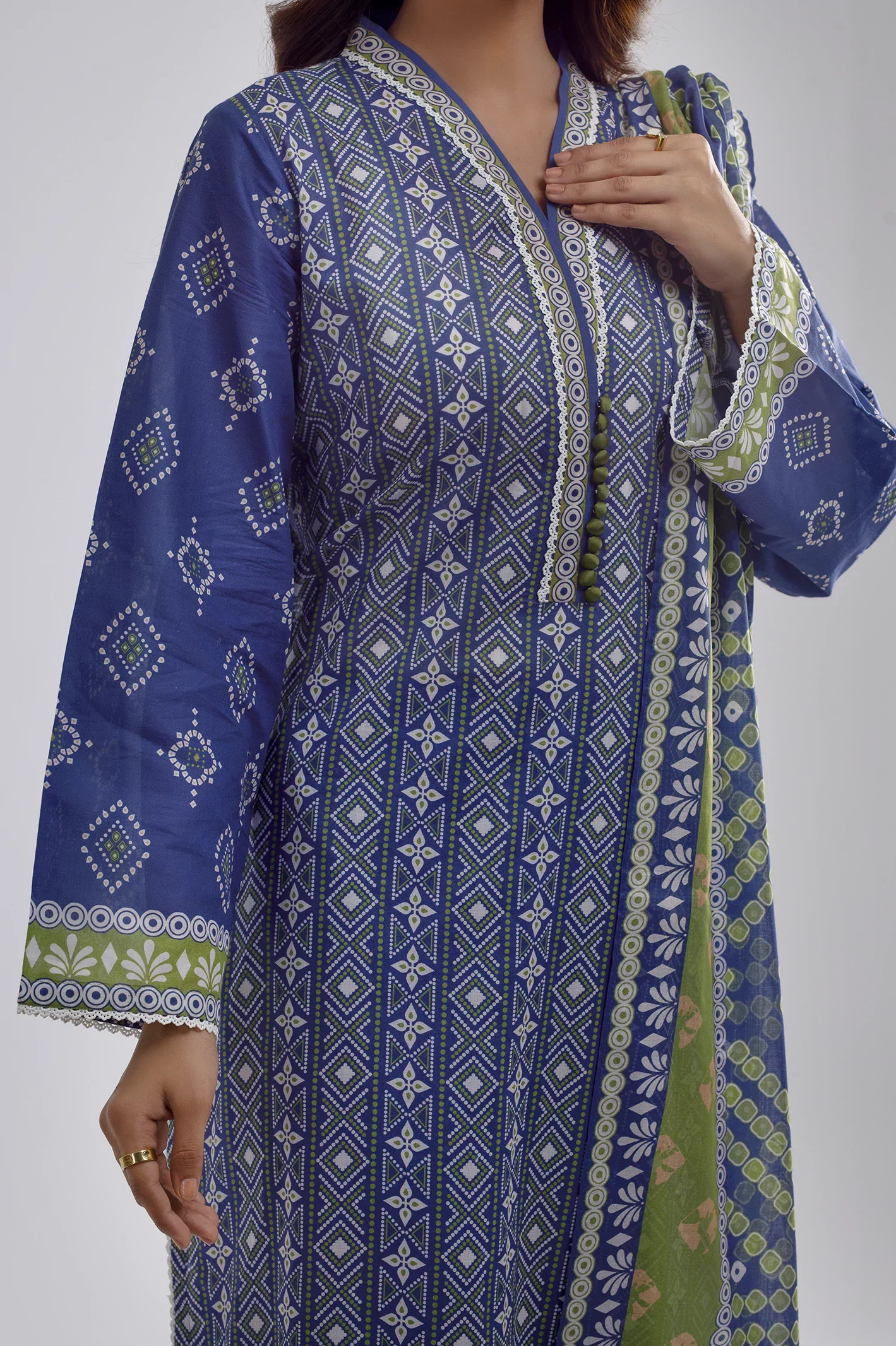Printed Lawn-Blue Unstitched 3PC - Image 3