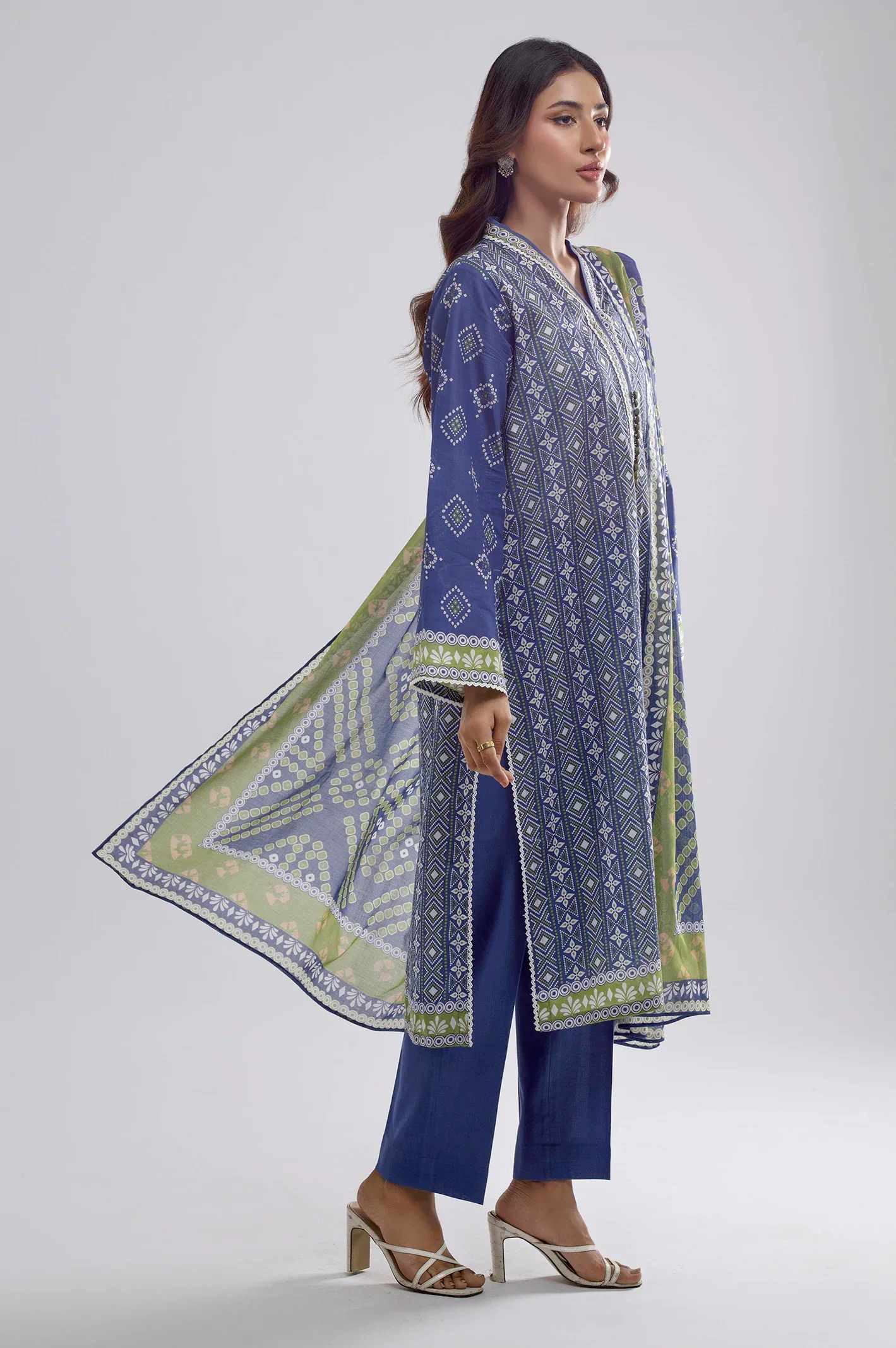 Printed Lawn-Blue Unstitched 3PC - Image 4