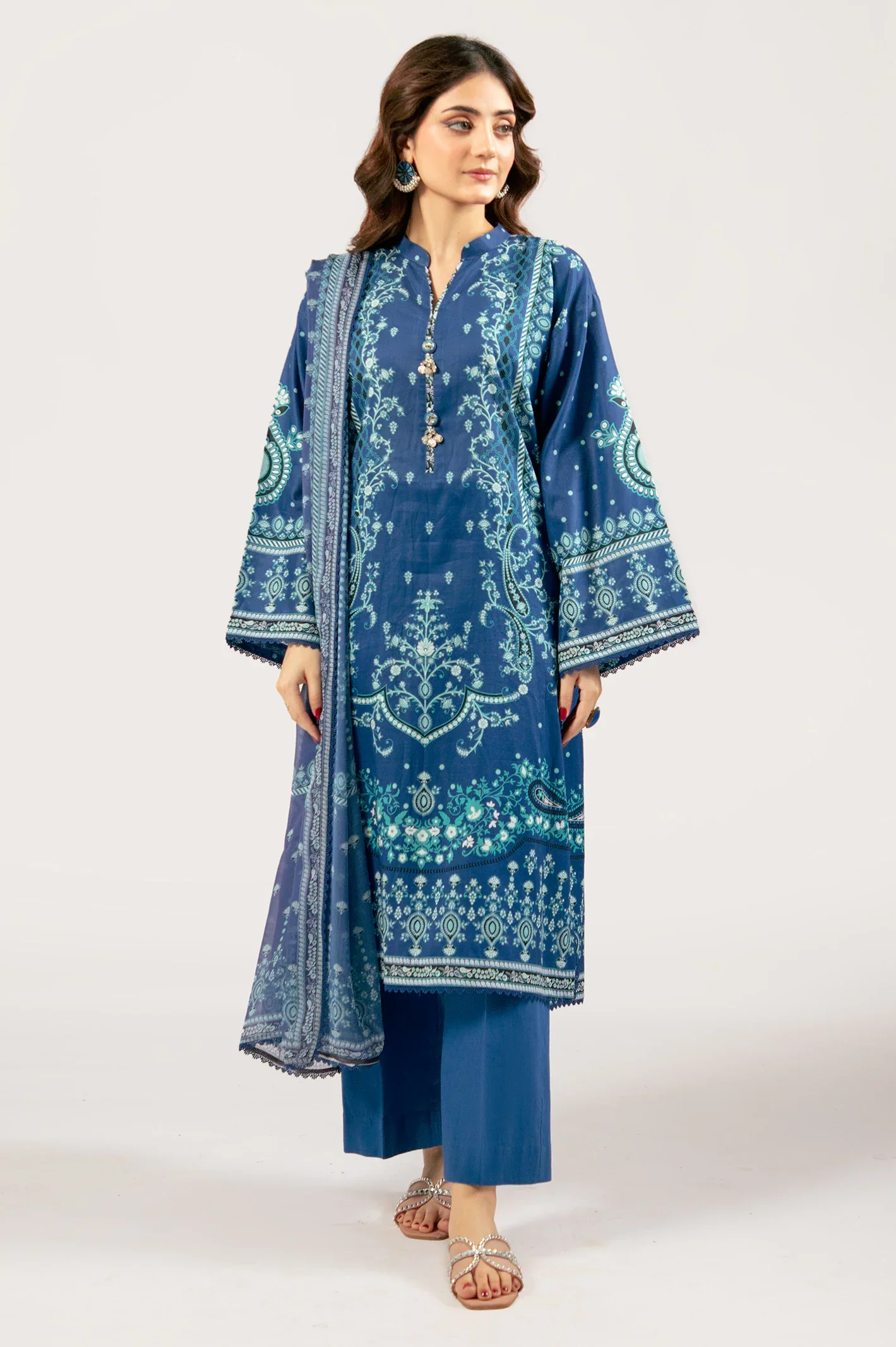 Blue Printed 3PC Unstitched