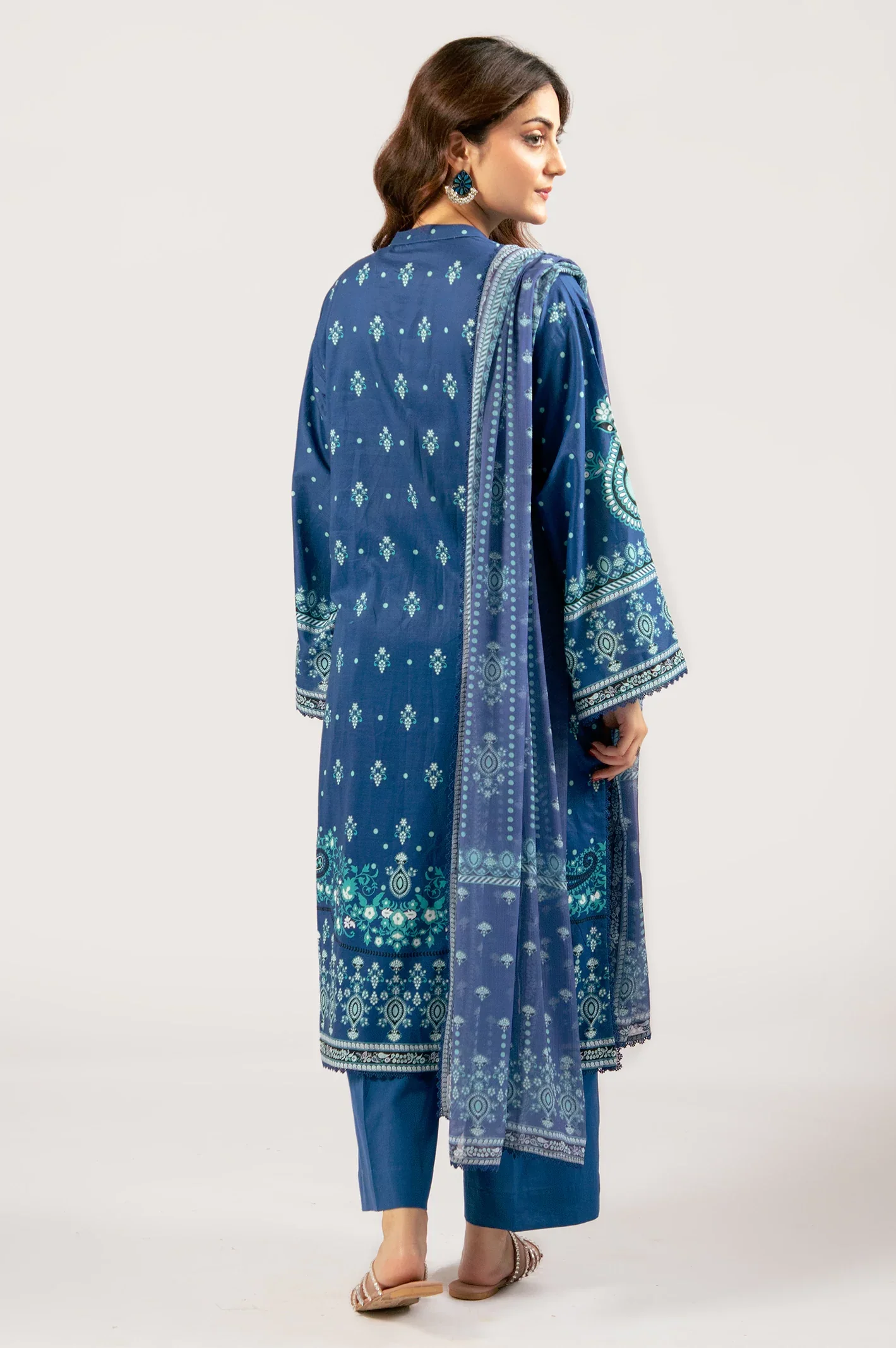 Blue Printed 3PC Unstitched - Image 4