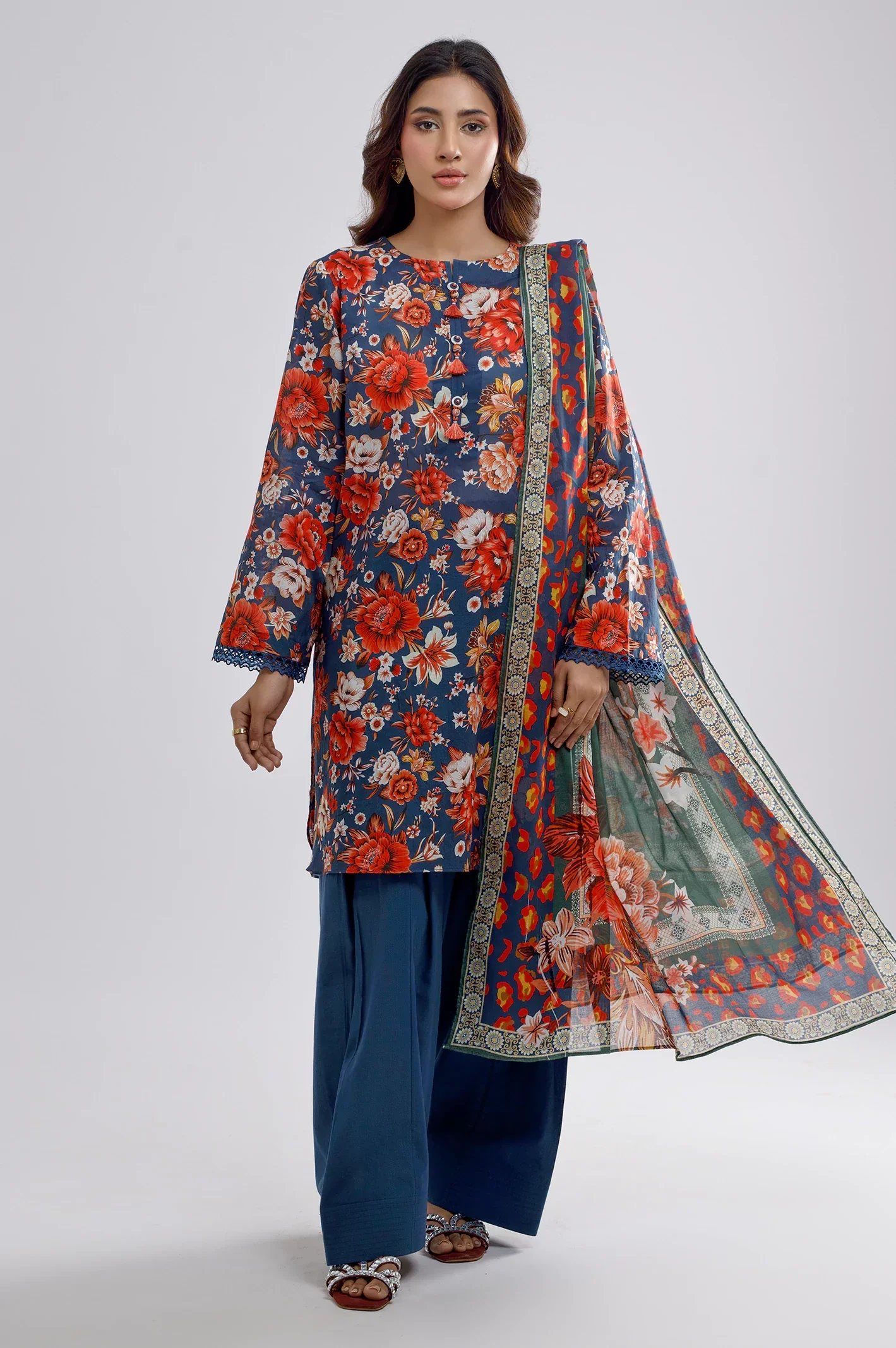 Blue Printed 3PC Unstitched