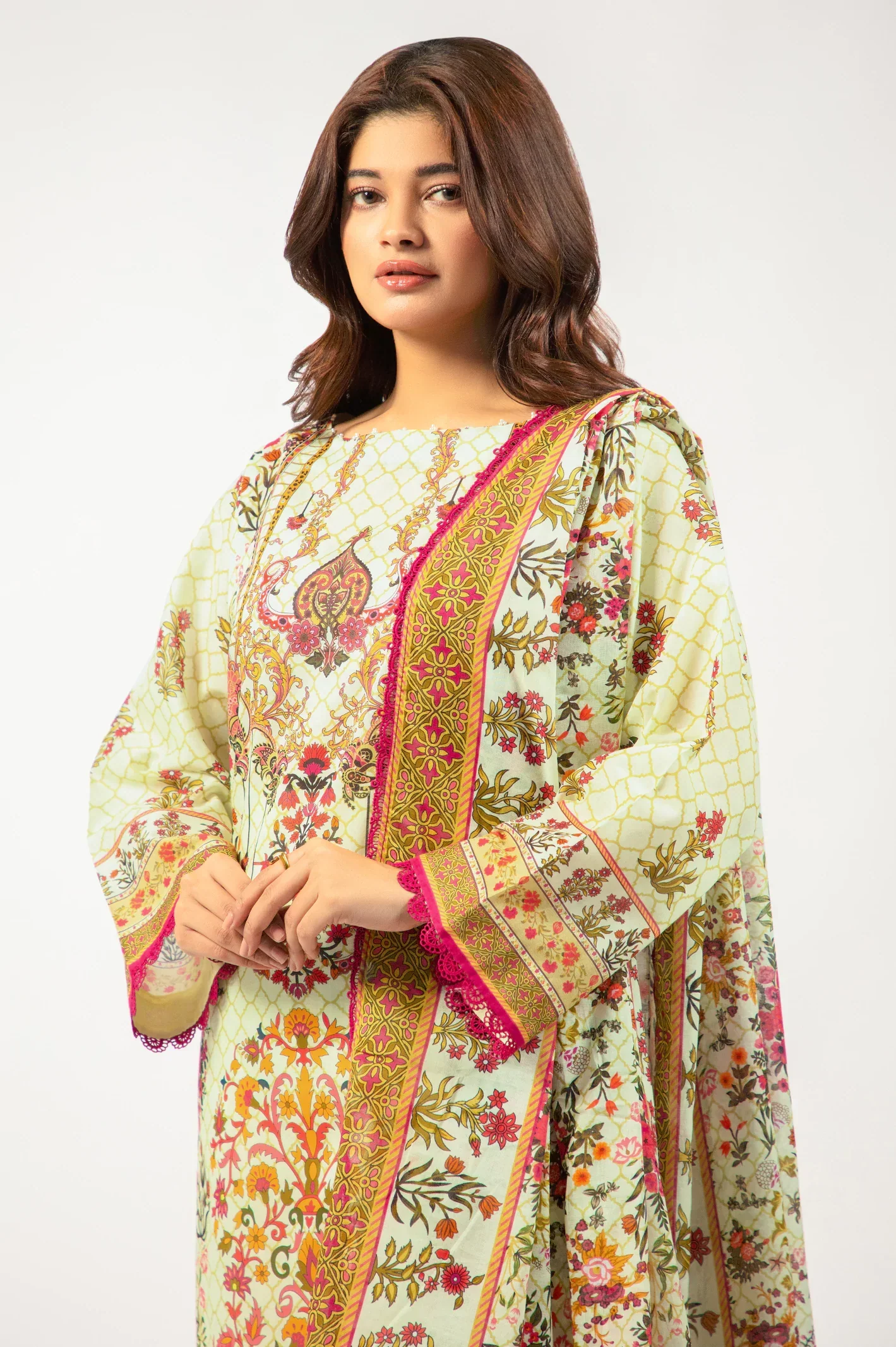 Printed Lawn-Off White Unstitched 3PC - Image 2