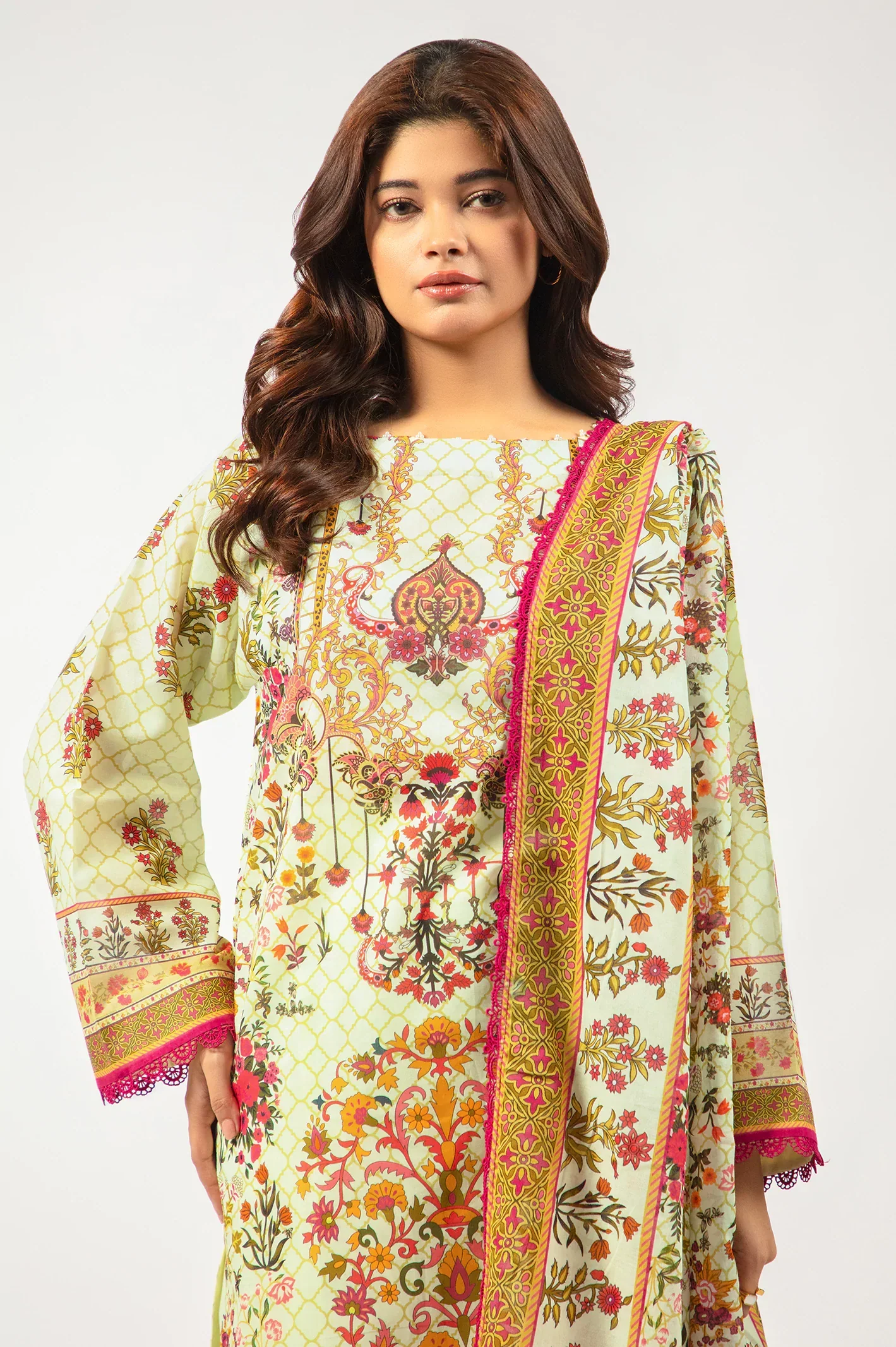 Printed Lawn-Off White Unstitched 3PC - Image 3