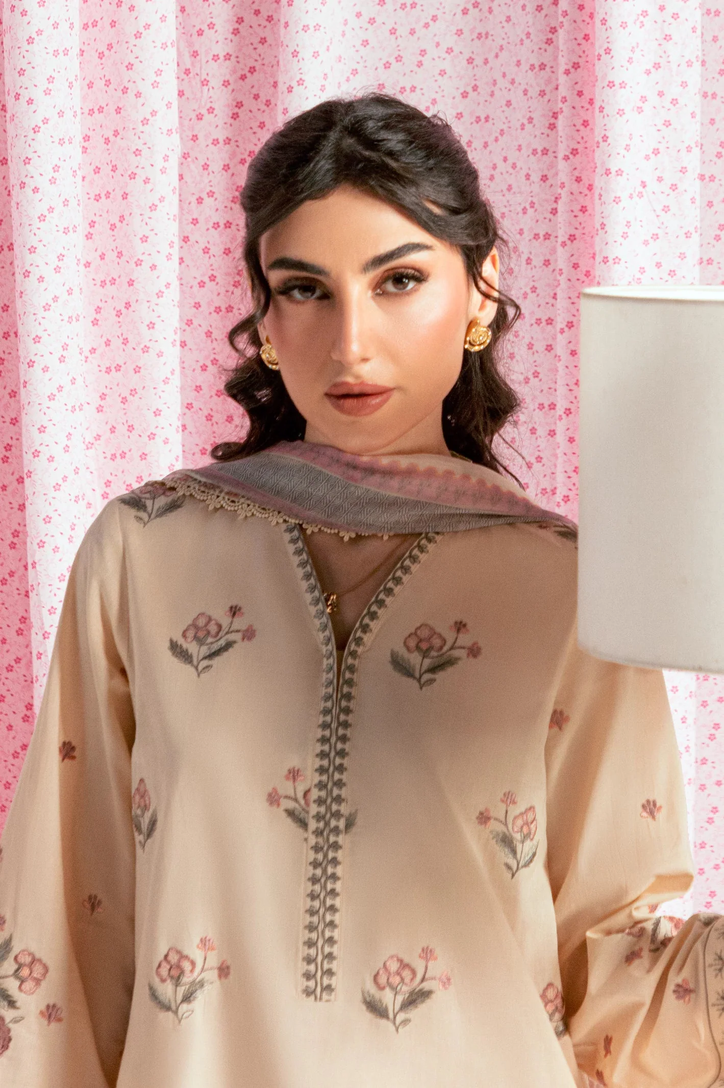 Beige Embroidered 3PC Unstitched - Image 2